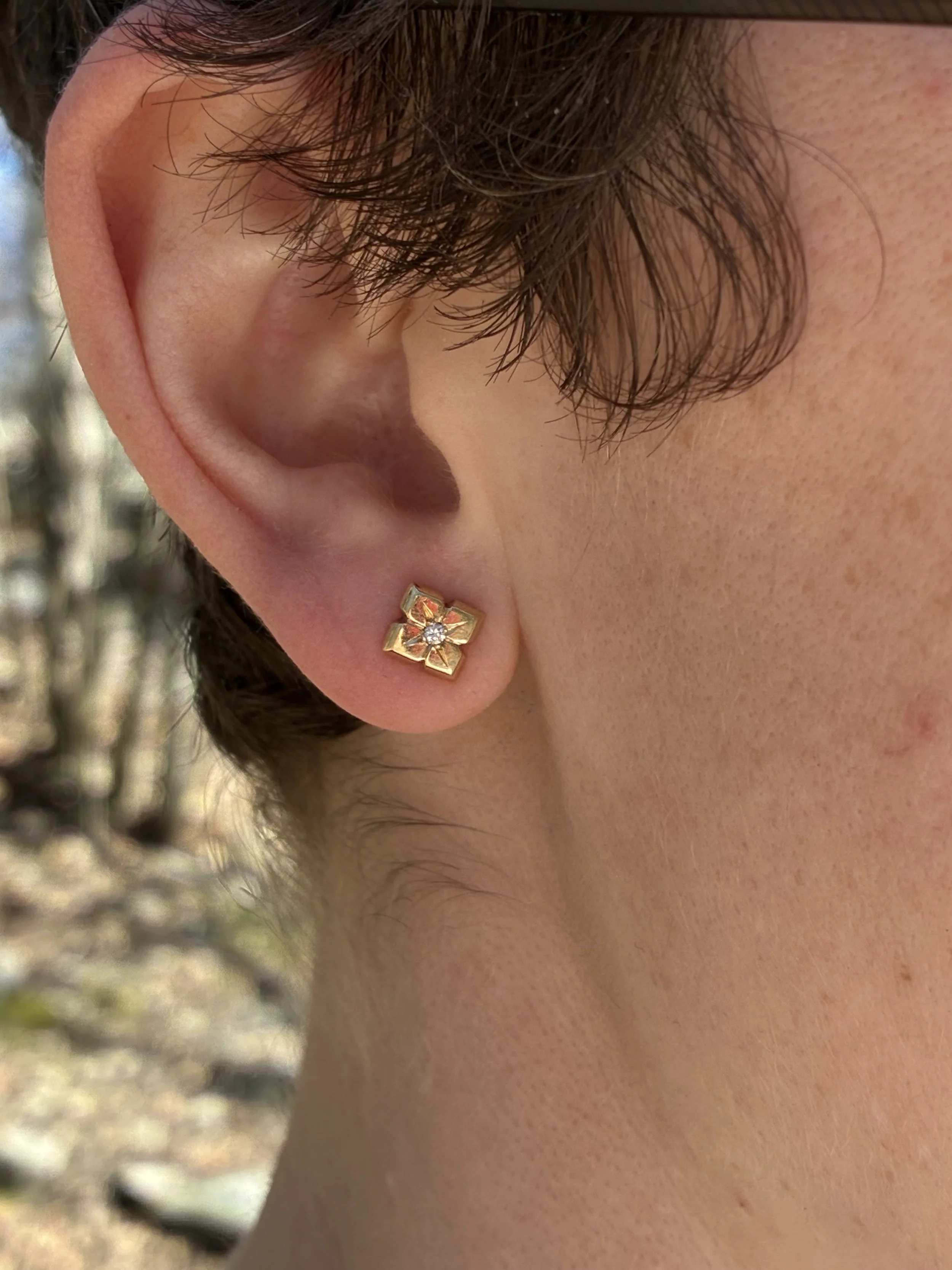 Yellow Gold Diamond Wedge Studs
