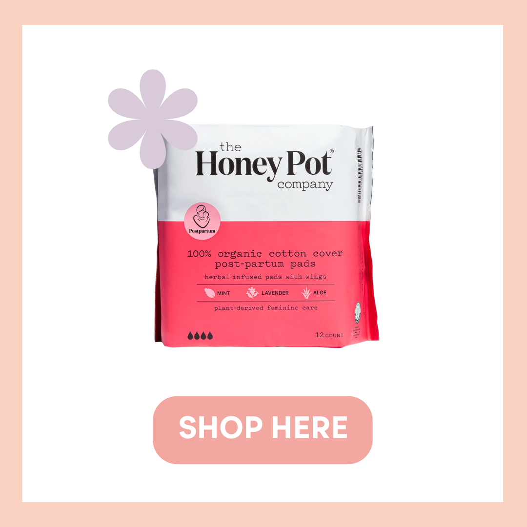 The Honey Pot Company - Herbal Postpartum Pads with Wings - Full Coverage -  Herbal Infused w/Essential Oils for Cooling Effect, Organic Cotton Cover