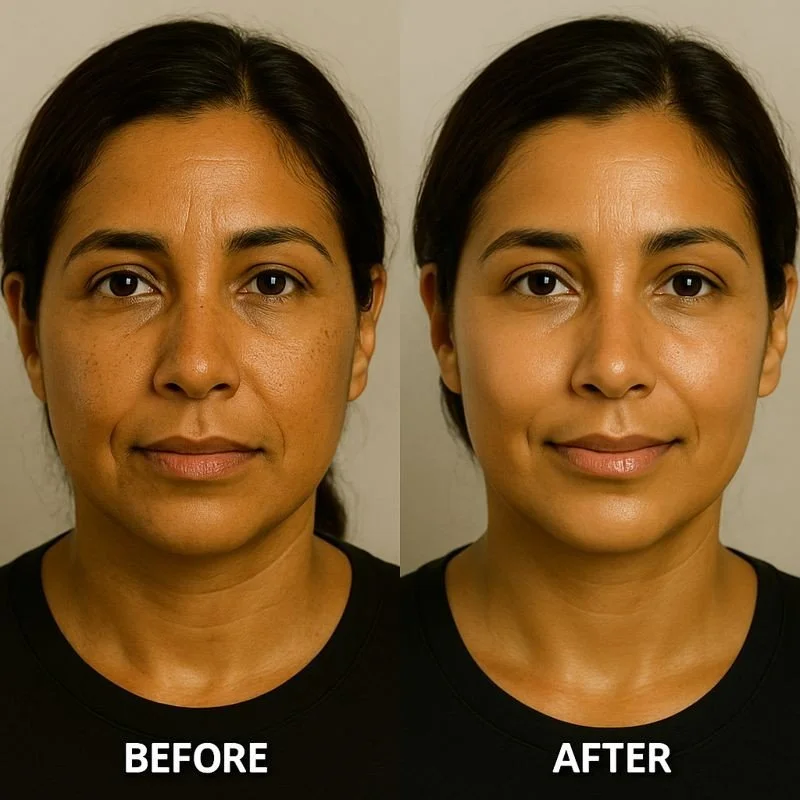 AquaGold facial before and after — brighter tone, refined pores, and a hydrated glow that looks amazing in natural light.