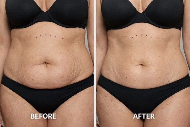 Stomach fat dissolving before and after results in Vaughan showing smoother lower belly contour (results vary
