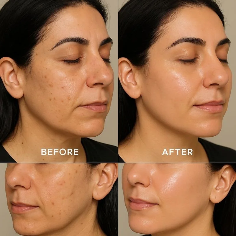 Aqua Gold Hollywood Facial results: brighter, more even-looking tone and a dewy, makeup-ready finish—no heavy filters or airbrushing.