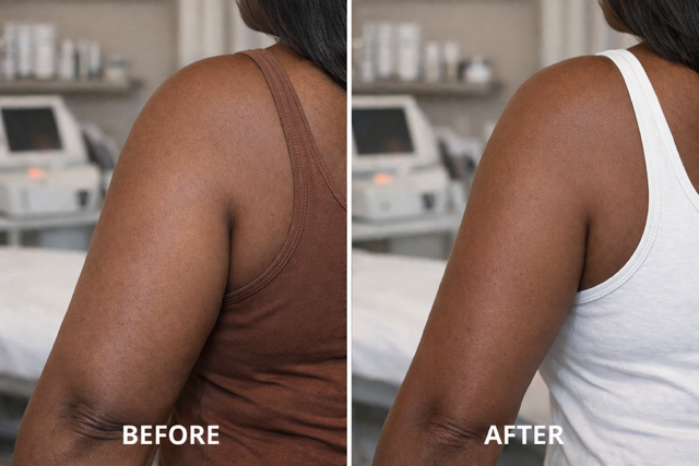 Upper arms (bat wing pocket) — before & after