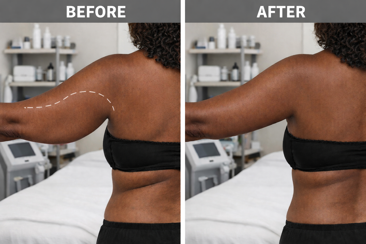 Upper arm contour — before & after (arms fat dissolving)
