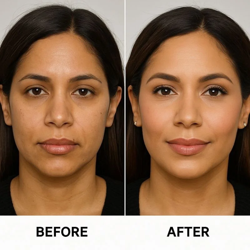 Event-ready glow (AquaGold Vaughan & Toronto): hydrated, plumper-looking skin with a soft, satin-luxe shine—minimal downtime.