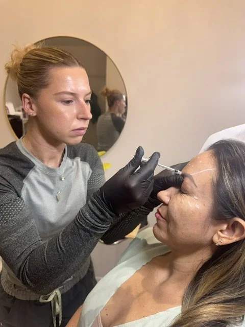 Nurse injector student completing supervised live-model Botox training during a private 1:1 Botox and dermal filler course in Vaughan.