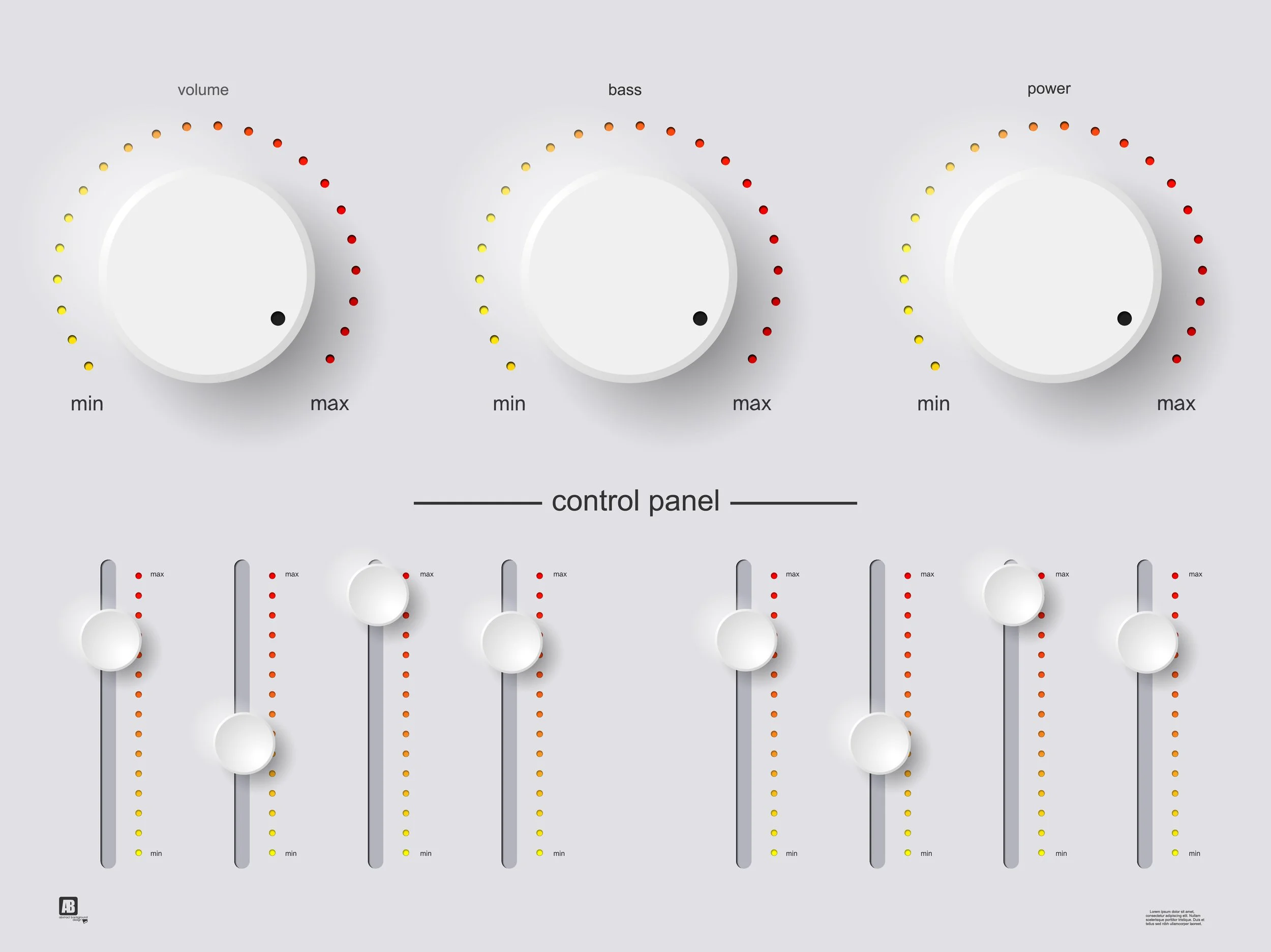 Dials and sliders labeled "control panel"