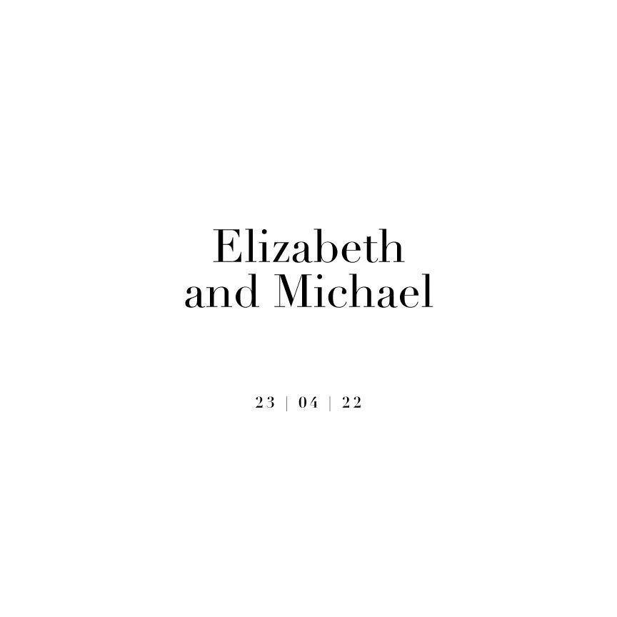 Wedding invitation with the names Elizabeth and Michael and the date April 23, 2022.