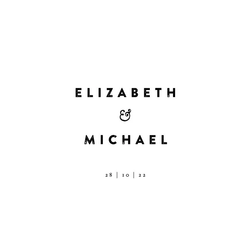 Wedding invitation with black text on a white background, featuring the names Elizabeth and Michael, and the date October 28, 2022.