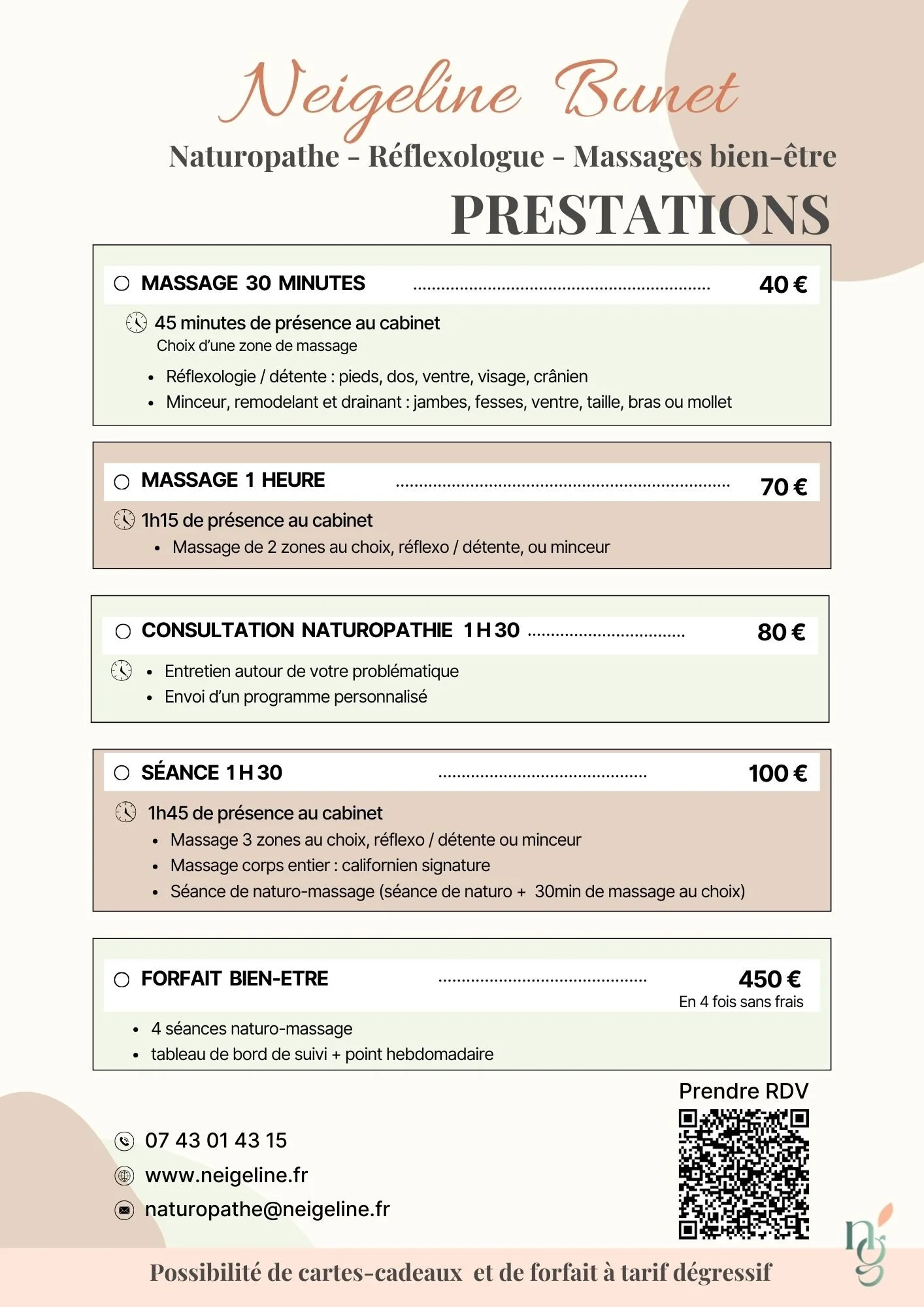 tarif massages tours