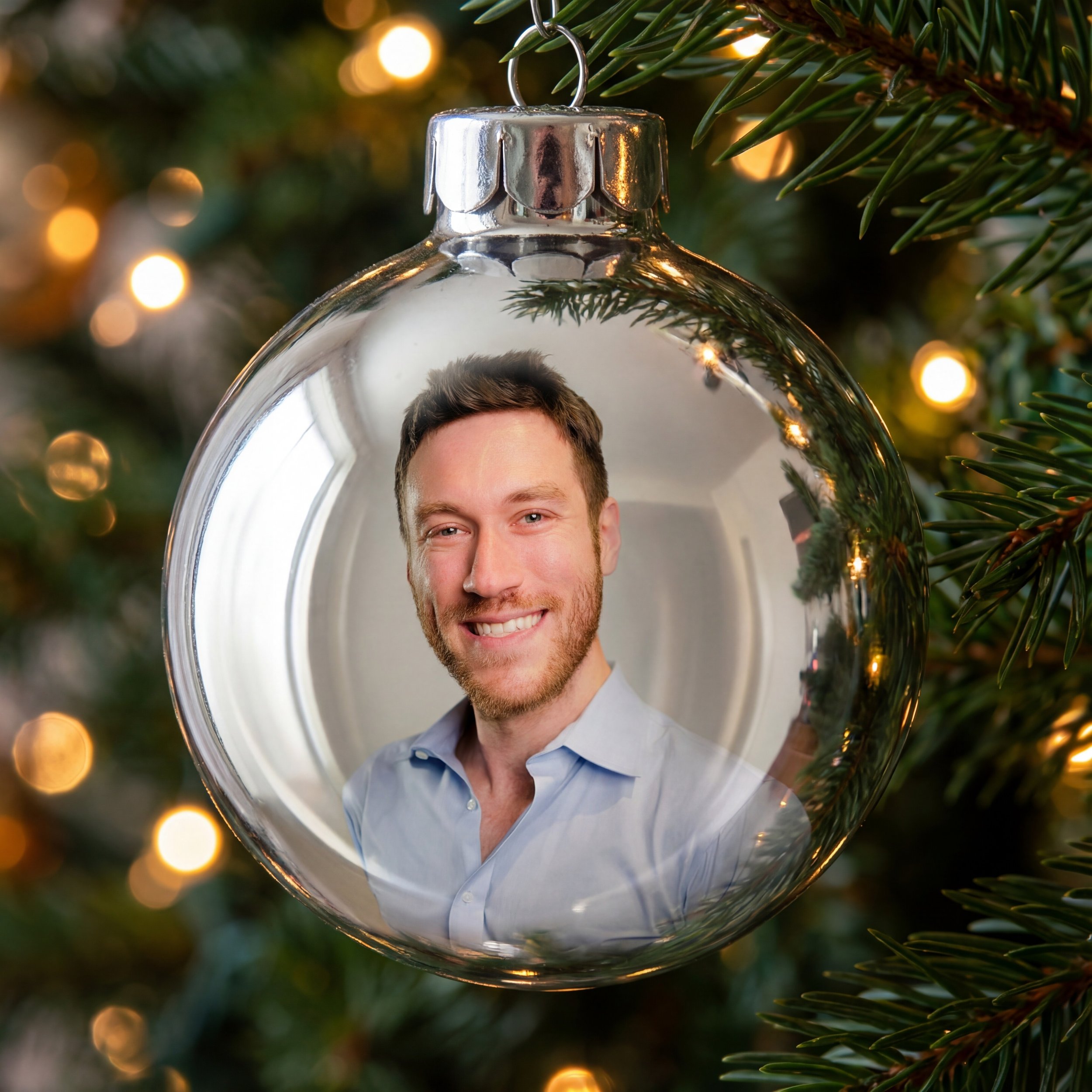 Silver Reflection Ornament — Holiday AI Portrait Effect