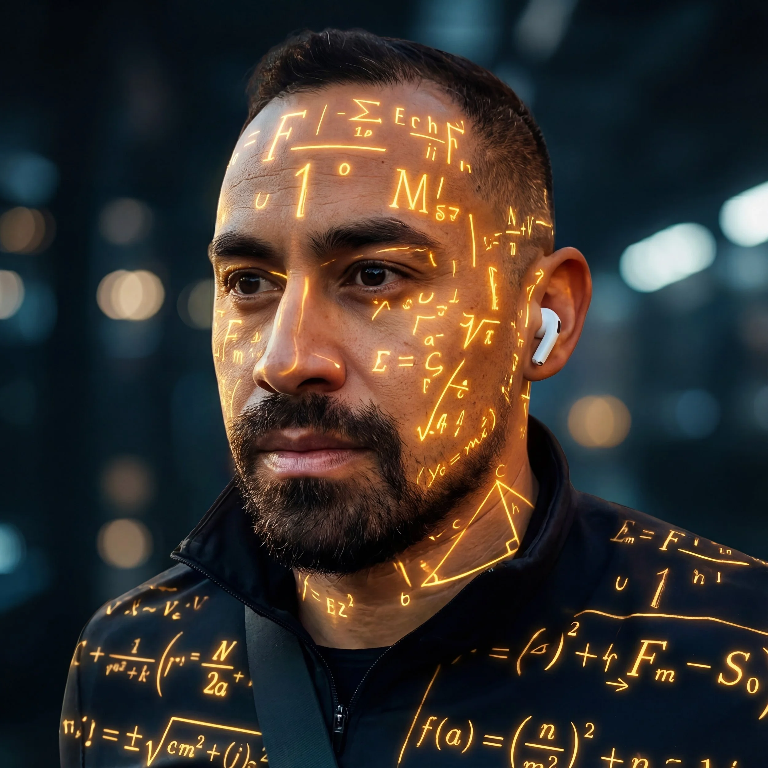 Neon Formula Projection AI Portrait — Sci-Tech Glow Edition