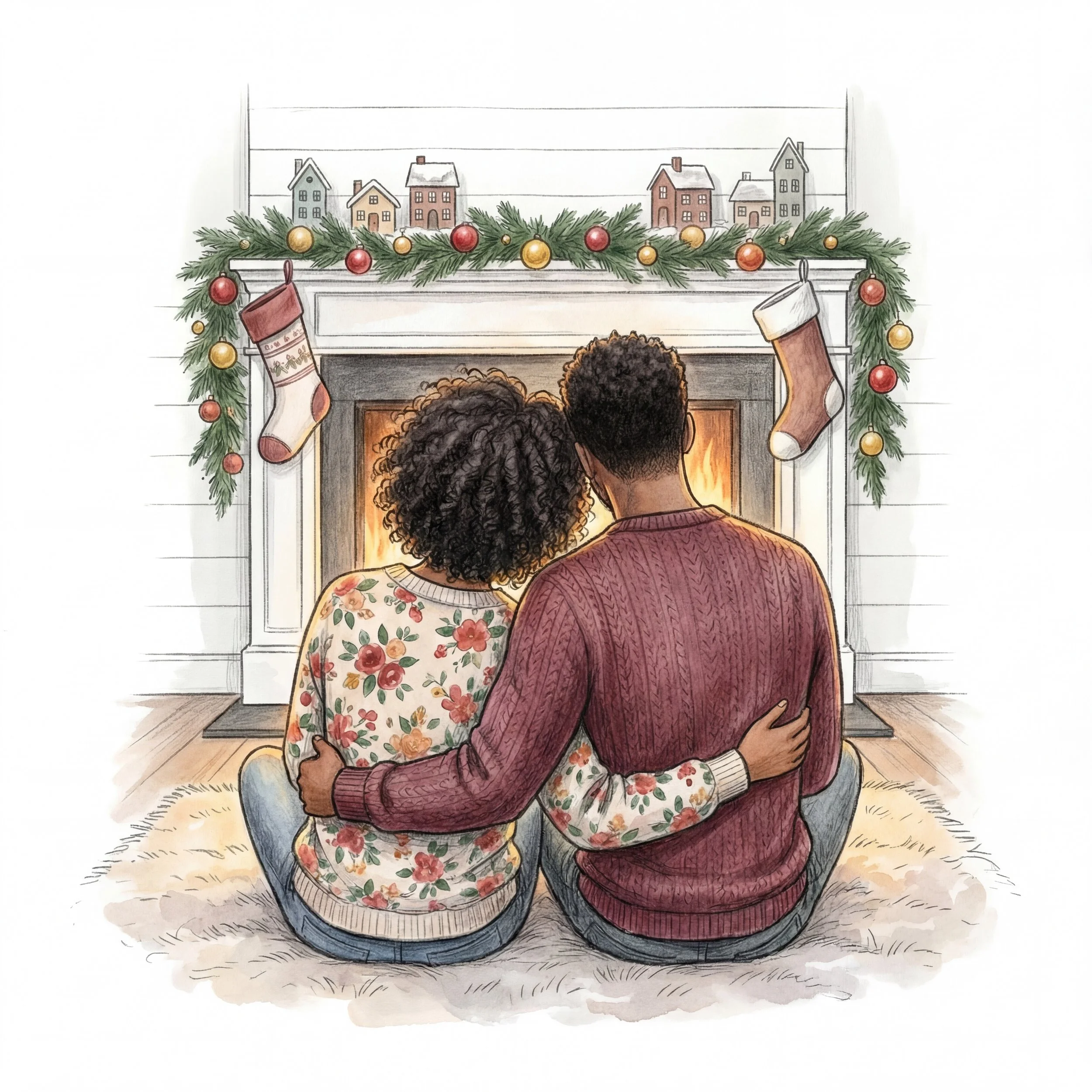 Holiday Hearth Portrait — Cozy Fireplace Illustration AI Prompt