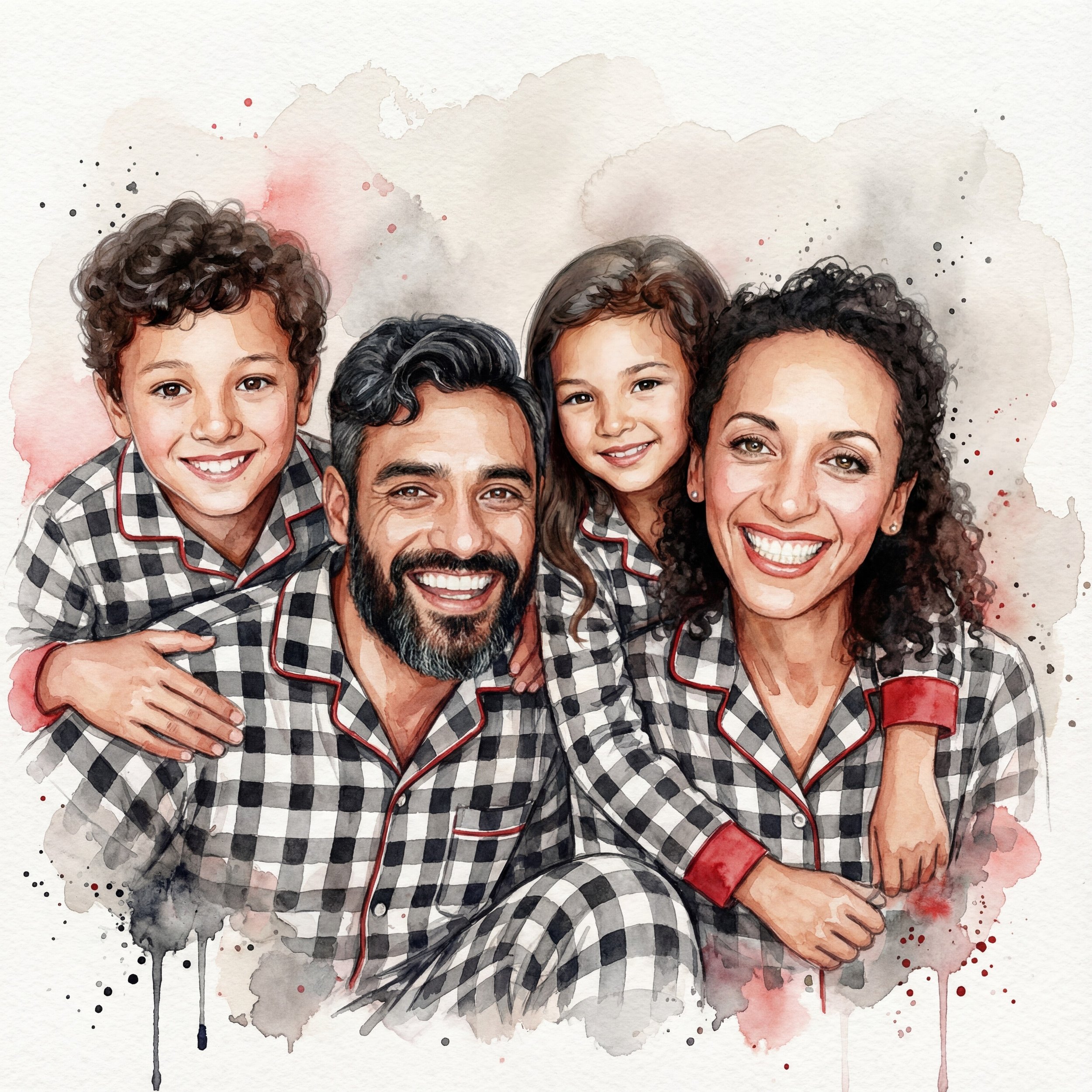 Matching Pajama Watercolor Holiday Portrait — AI Prompt Effect