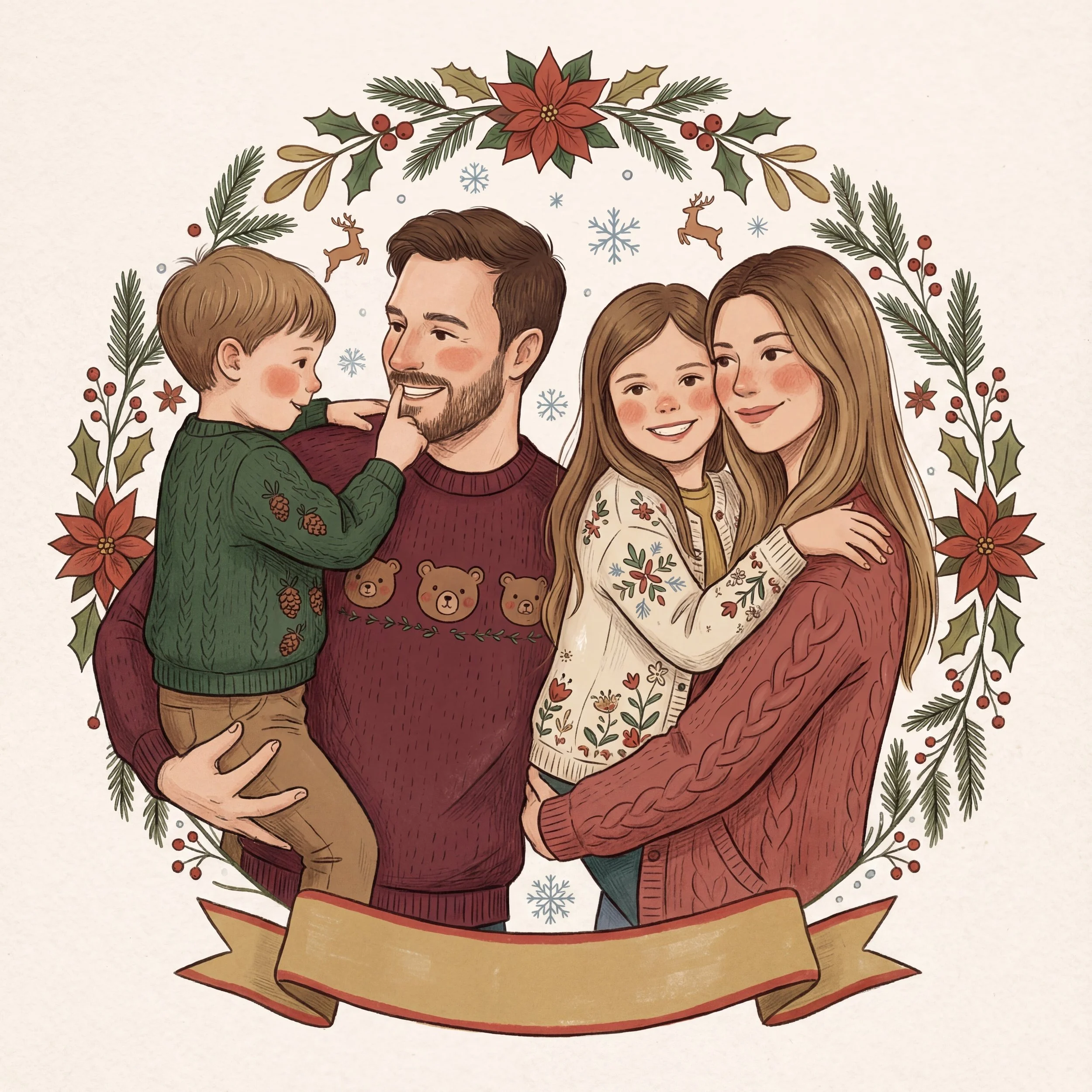 Holiday Folk-Art Portrait — Illustrated AI Family Effect