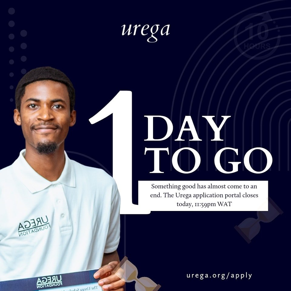 In less than 18 hours, our application window closes, and we haven't heard from you yet! ❗️

The Urega scholarship awaits students in Form 4, Form 5, or Lower Sixth. Head over now and submit your application. Don't miss out! 🌟
 #uregafoundation #App