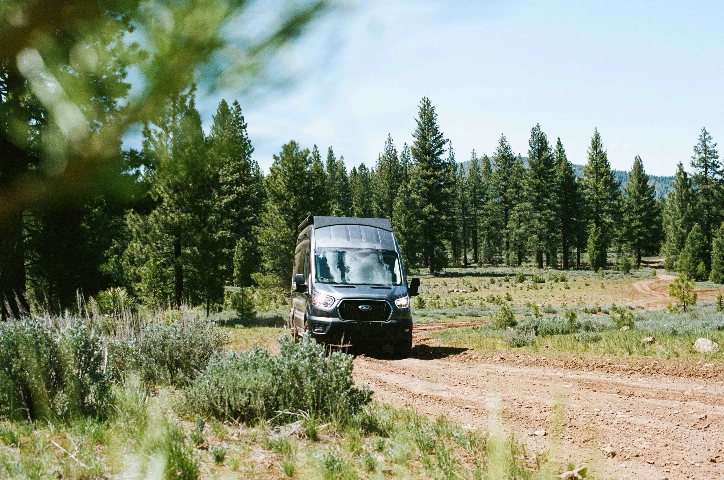 camper van driving in Truckee California.jpeg
