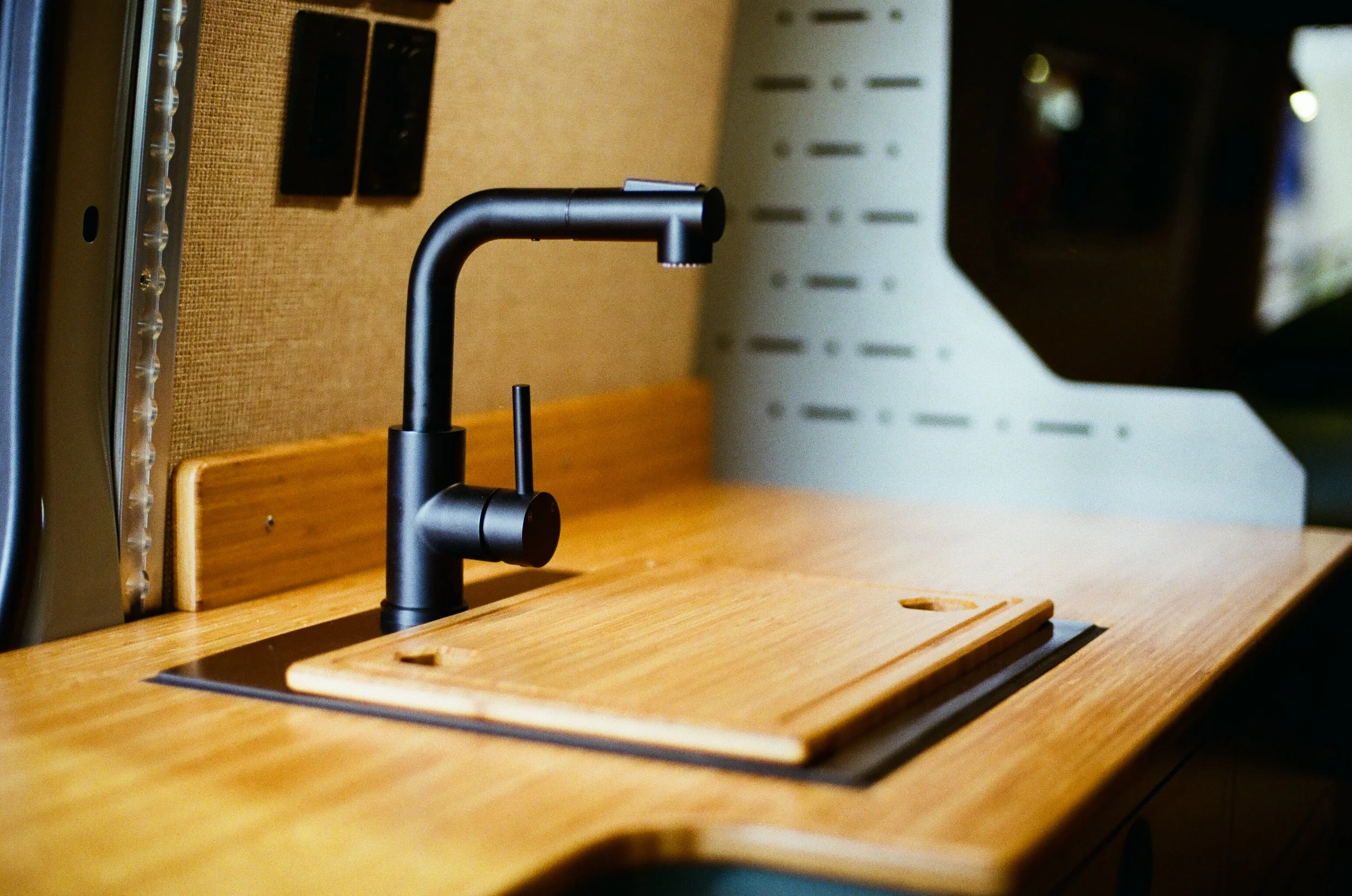 Bamboo Galley Countertop and Sink in Sprinter Camper Van.jpg