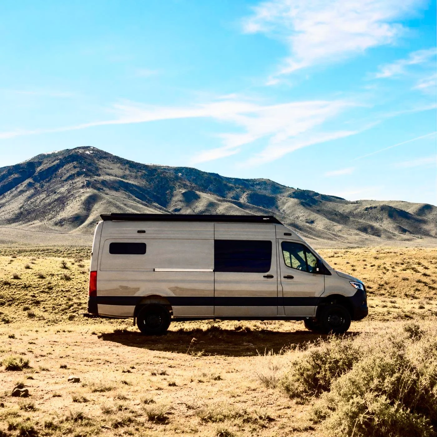 Rugged Sprinter 170 camper van built by Kamper Vans in the Nevada desert