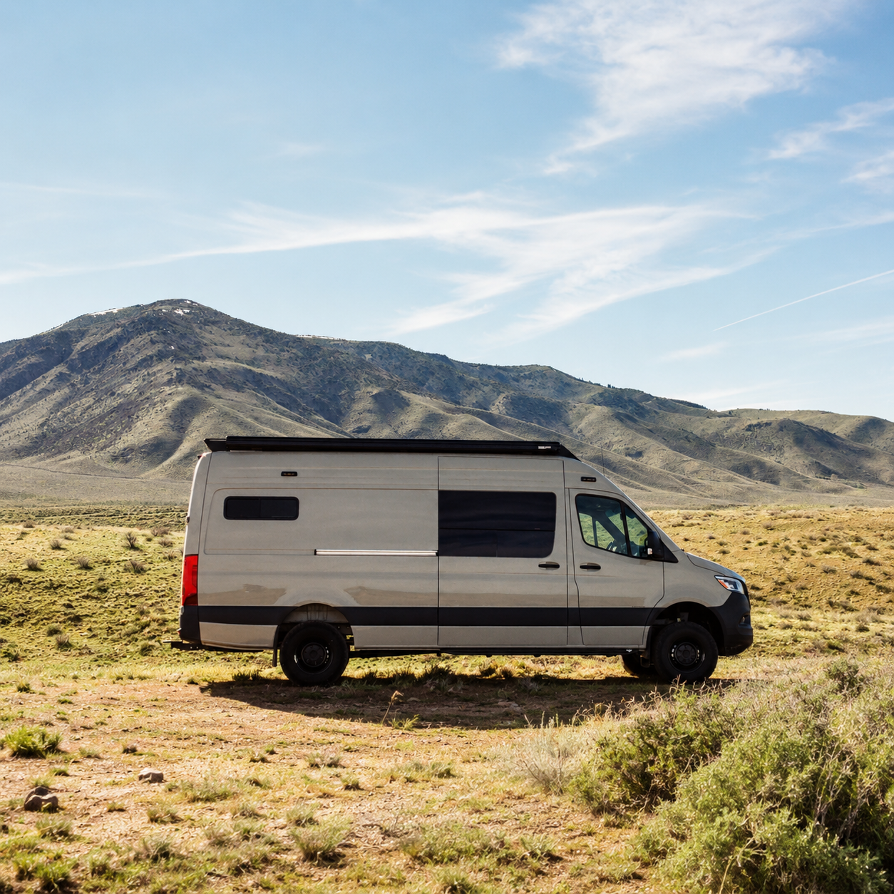 Rugged Sprinter 170 camper van built by Kamper Vans in the Nevada desert