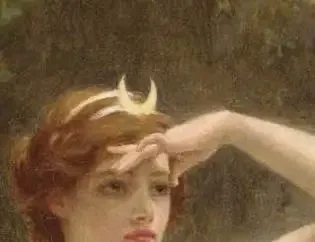 Jules Joseph Lefebvre painting of Artemis, Greek goddess of the moon and nature, wearing her crescent moon crown