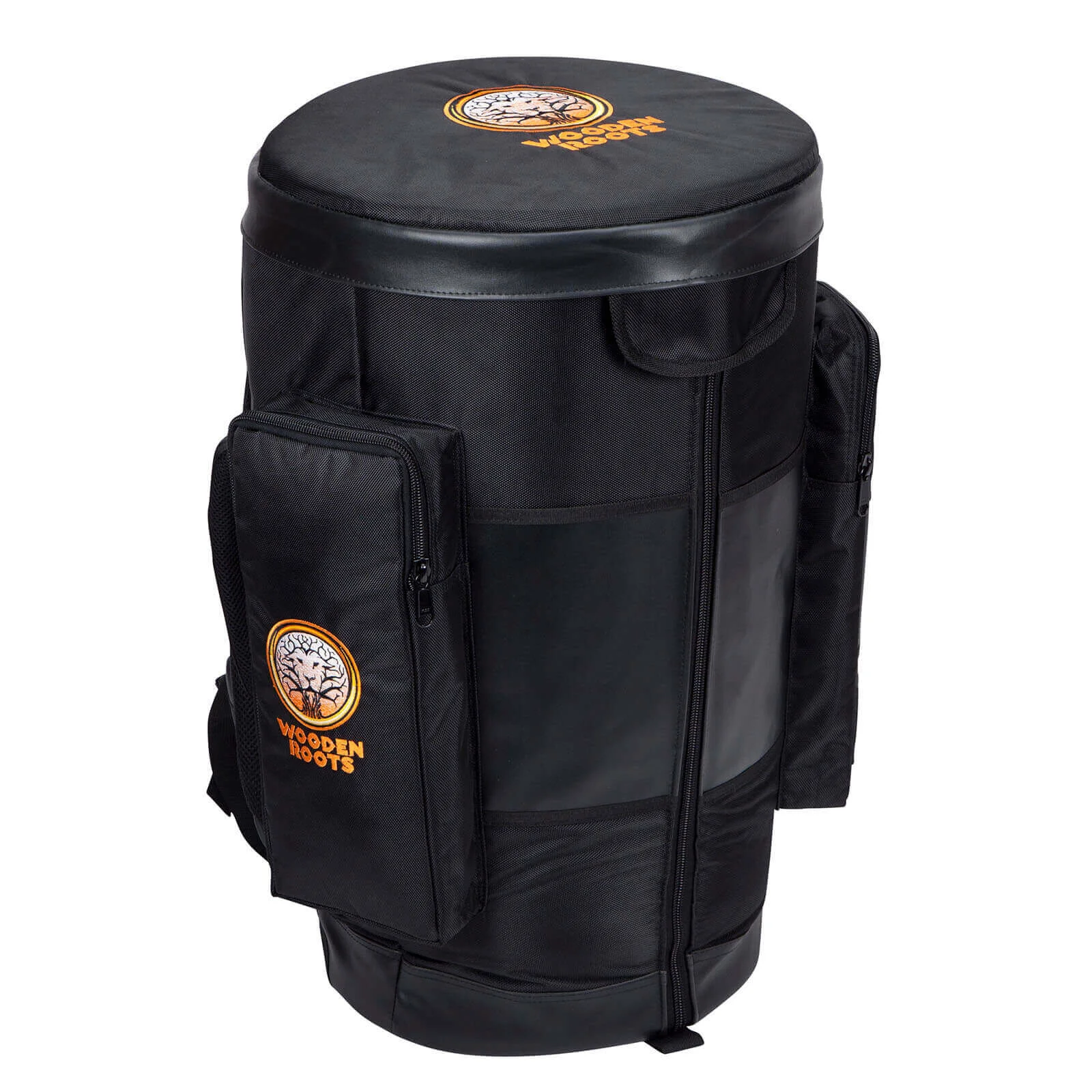 Free standing djembe bag case, backpack style for full sized djembes. Heavy duty for travel
