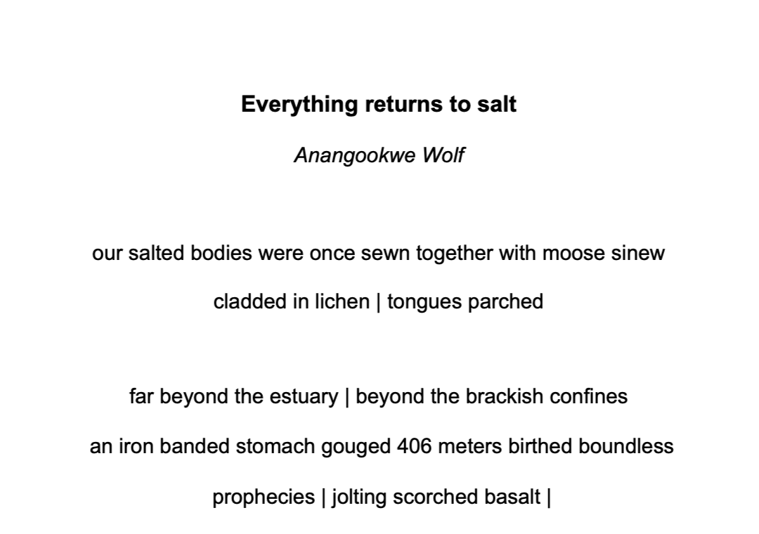 Anangookwe Wolf: Everything returns to salt