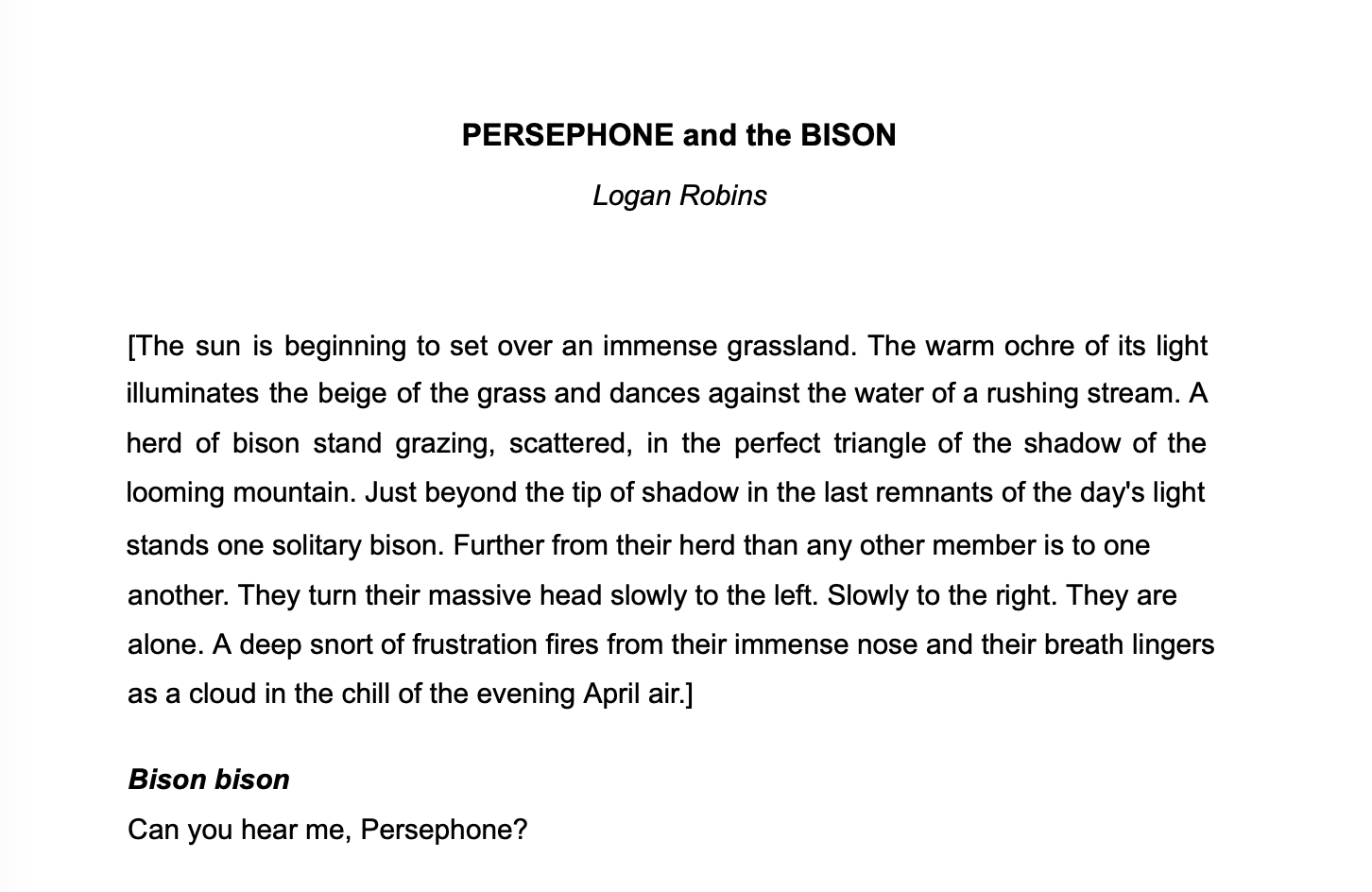 Logan Robins: PERSEPHONE and the BISON