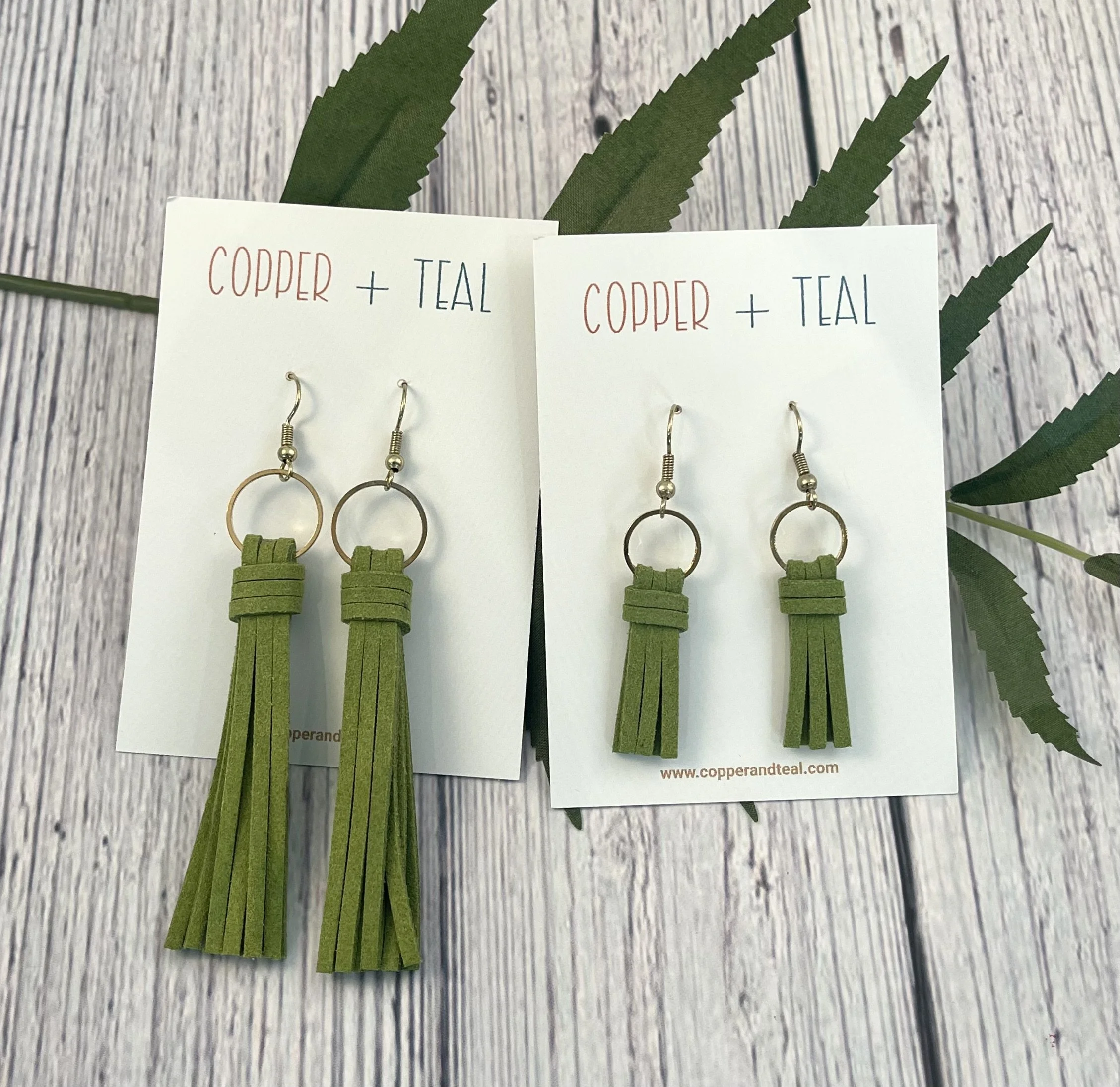 Faux Leather Suede Tassel Earrings in Olive Green