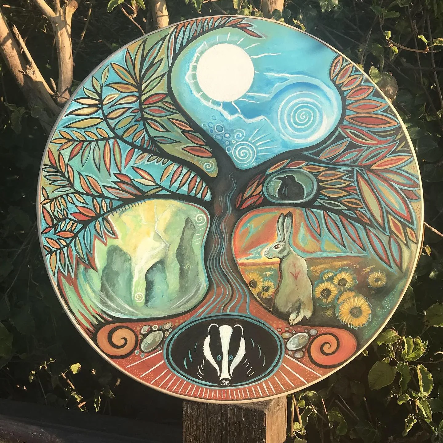 Little promotion for the drum titled: Embracing Stillness. 16&rdquo; shaman drum with a unique energy and design.
.
.
.
.
#shamanism #shamandrums #shamanicjourneys #medicinedrum #wildwoman #witchy #witchywoman #intuitivepaintinglove