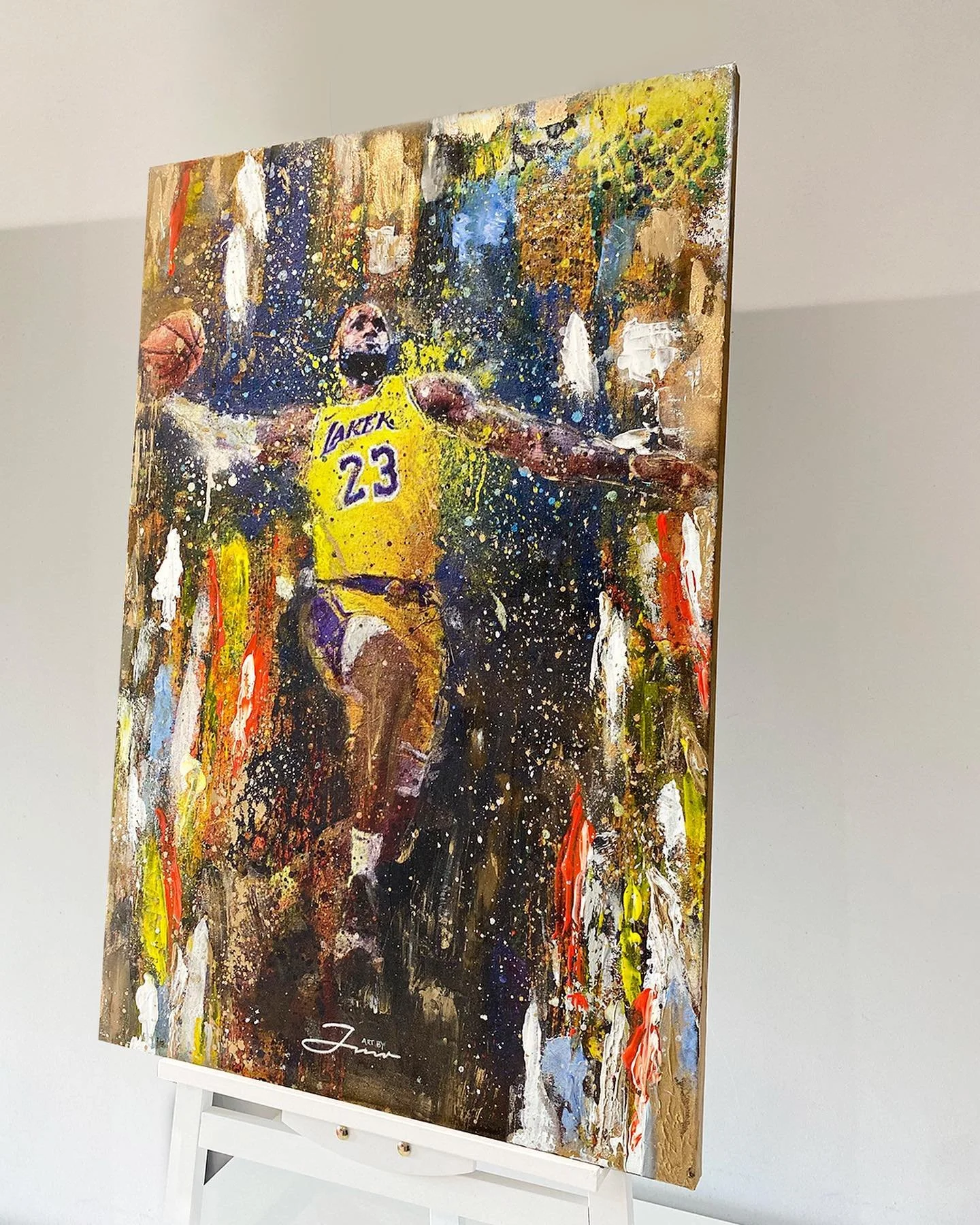 Finished custom @kingjames piece 🎨  Was nice working on something that captures you immediately and a piece to finish off my clients living room 💡  Size 60x90cm acrylic piece 🖼   For more artwork go follow my art page&nbsp;@art.byjmr 👈