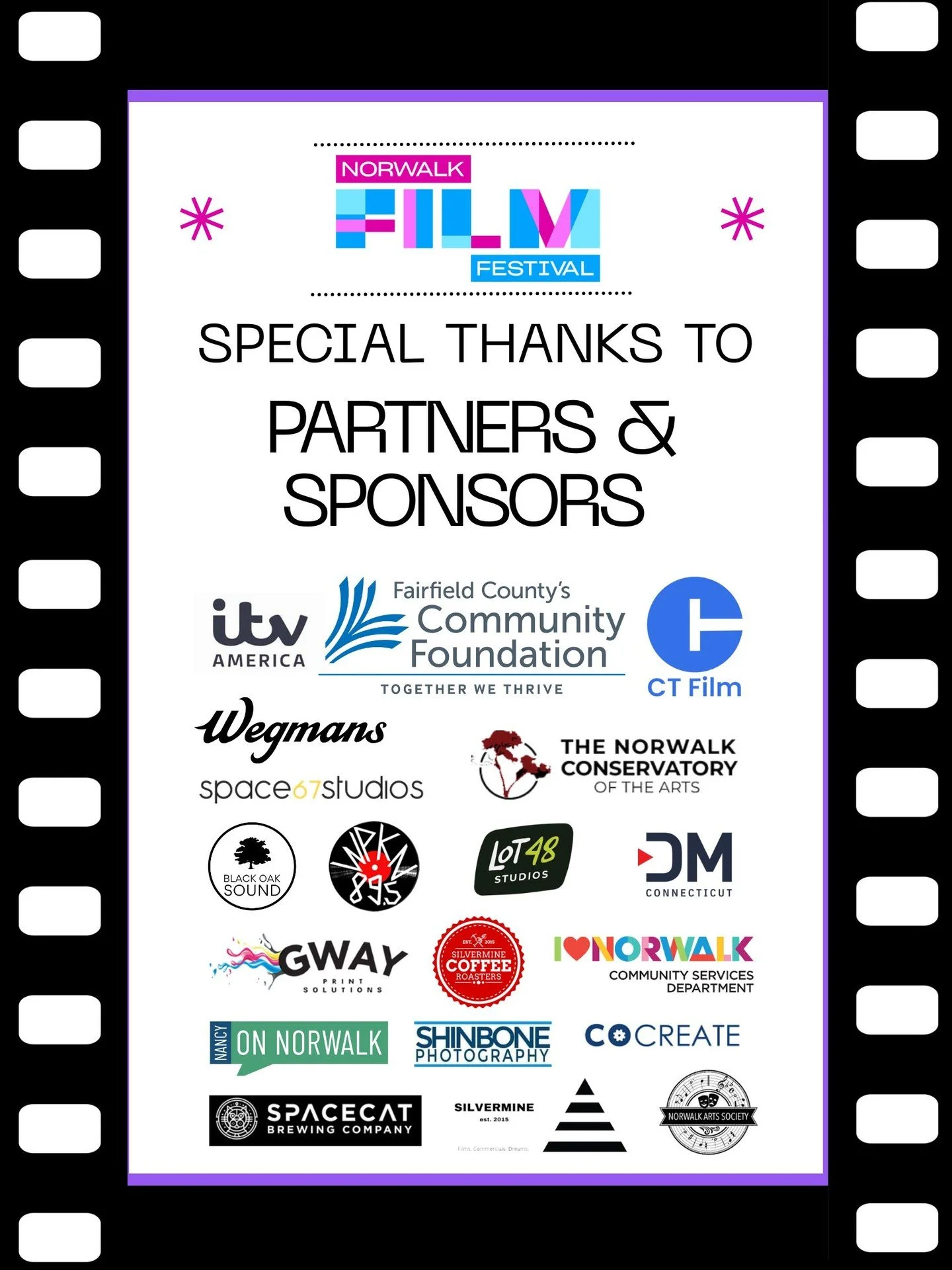 Shout out to our community partners, media partners, and sponsors for making this year's festival possible! We thank you all for your support for the festival and supporting filmmaking, and filmmakers, in Fairfield County and beyond.

Thank you!