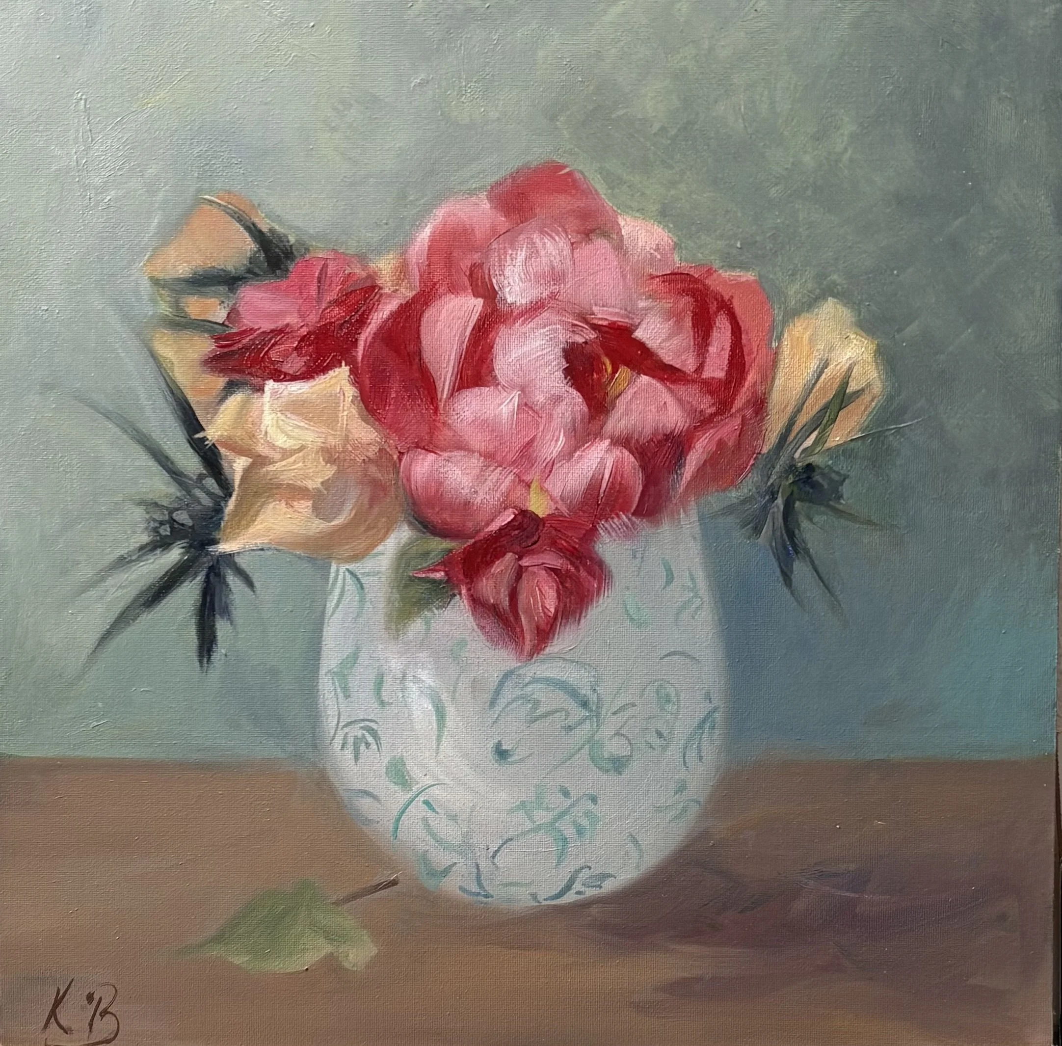 Pink Peony, Oil on Board, 20cm x 25