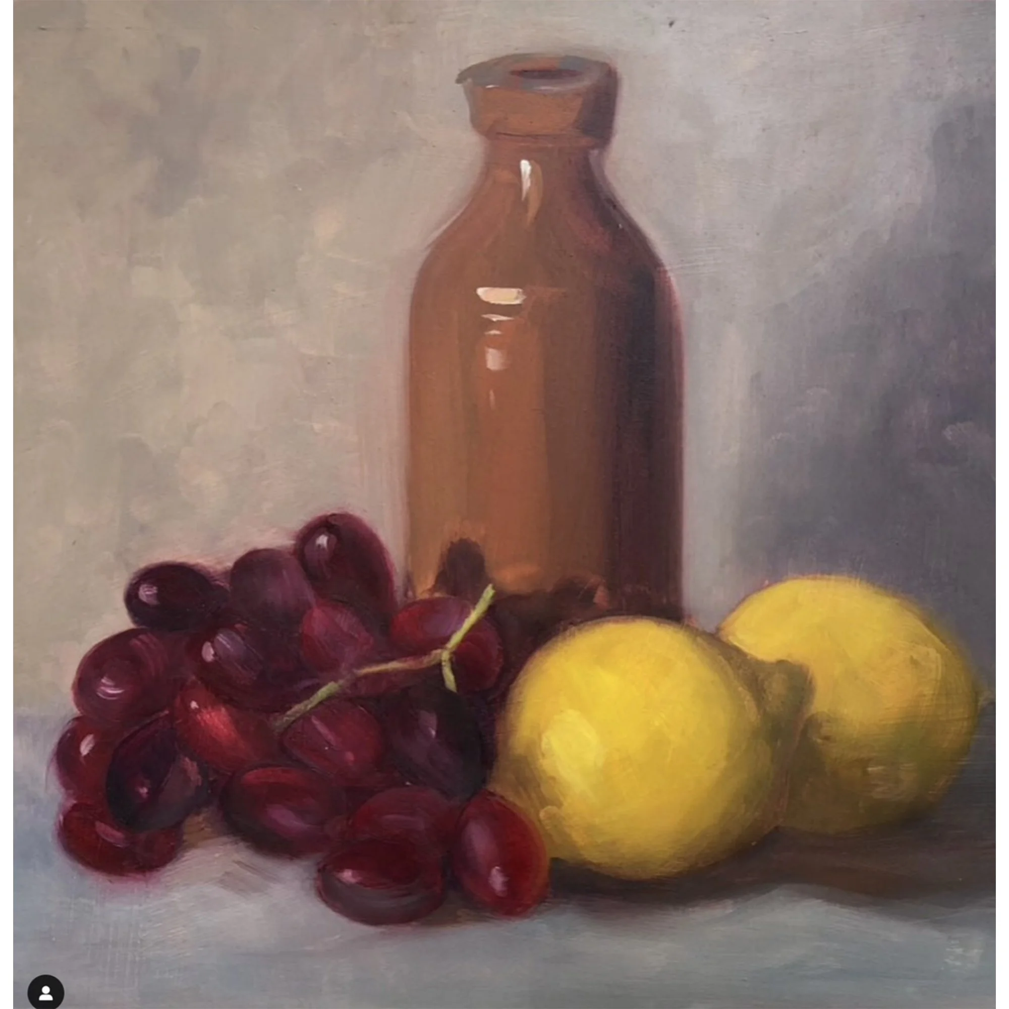 Lemons and Grapes in 4 colour harmony, Oil on Board,  30cm x 26cm