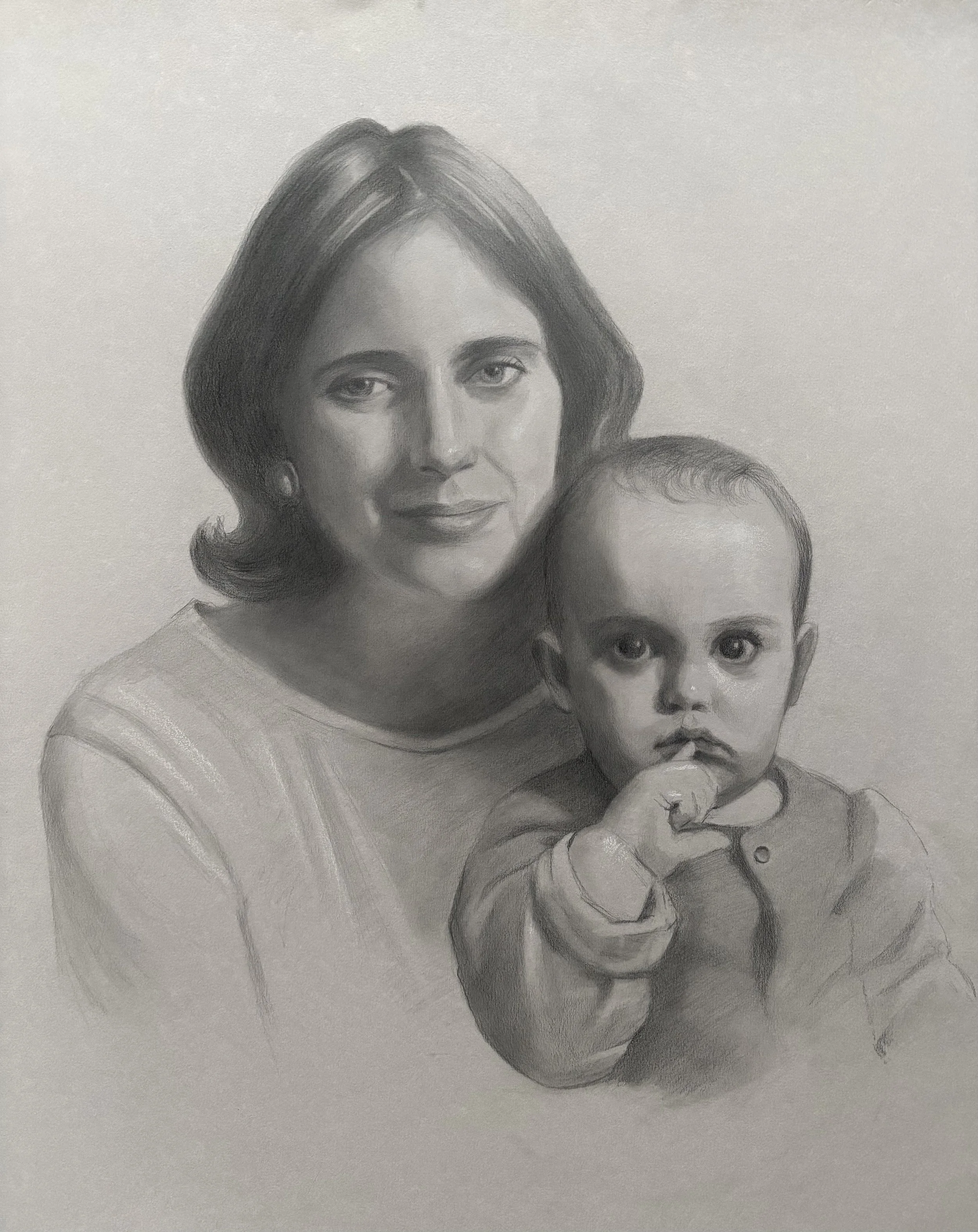 Mother & Child, Graphite and chalk on toned paper, 50cm x 63cm, Private Commission