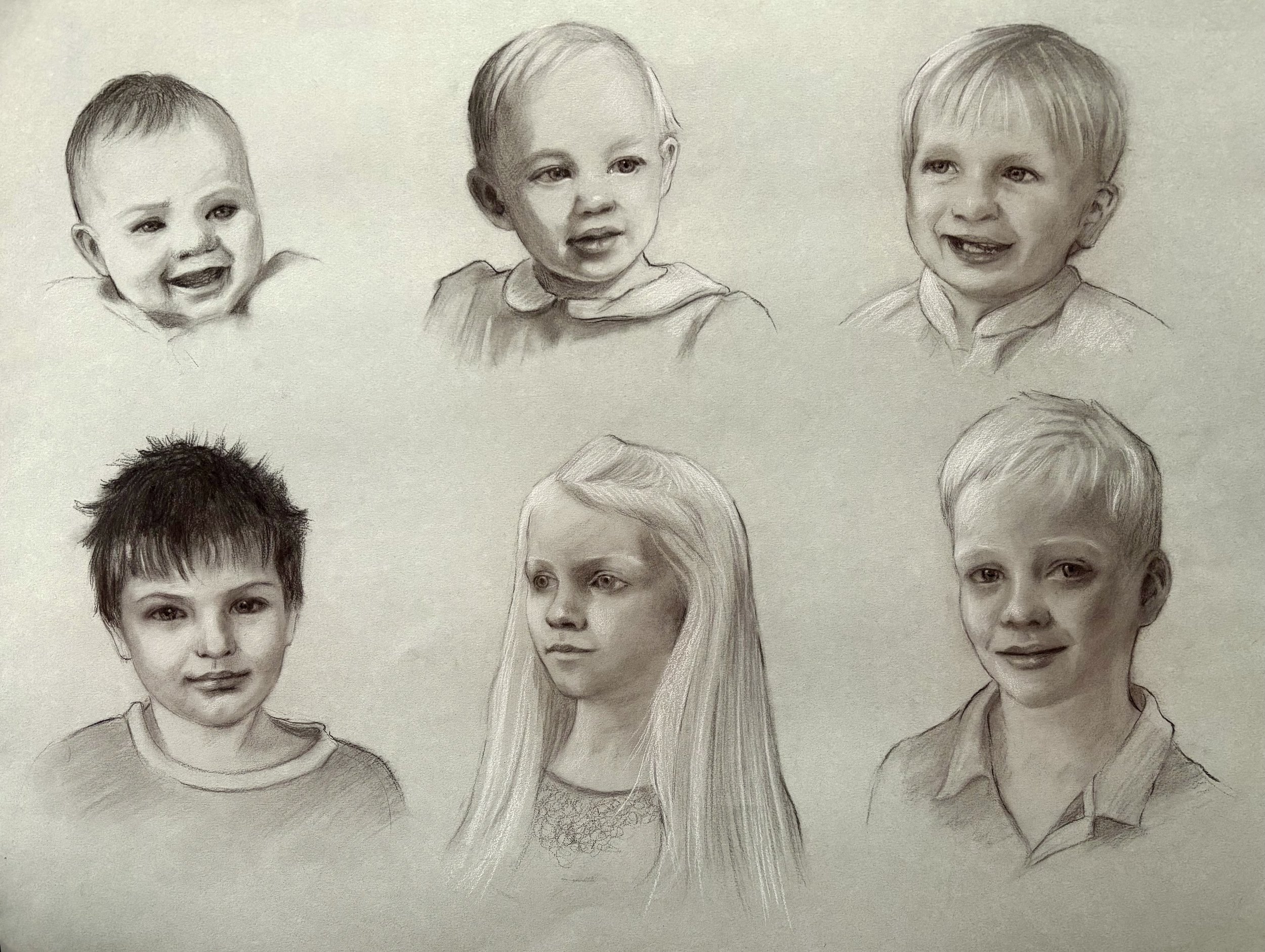 The Grandchildren, Charcoal and Pastel on Pastel Paper, 50cm x 65cm, Private Commission