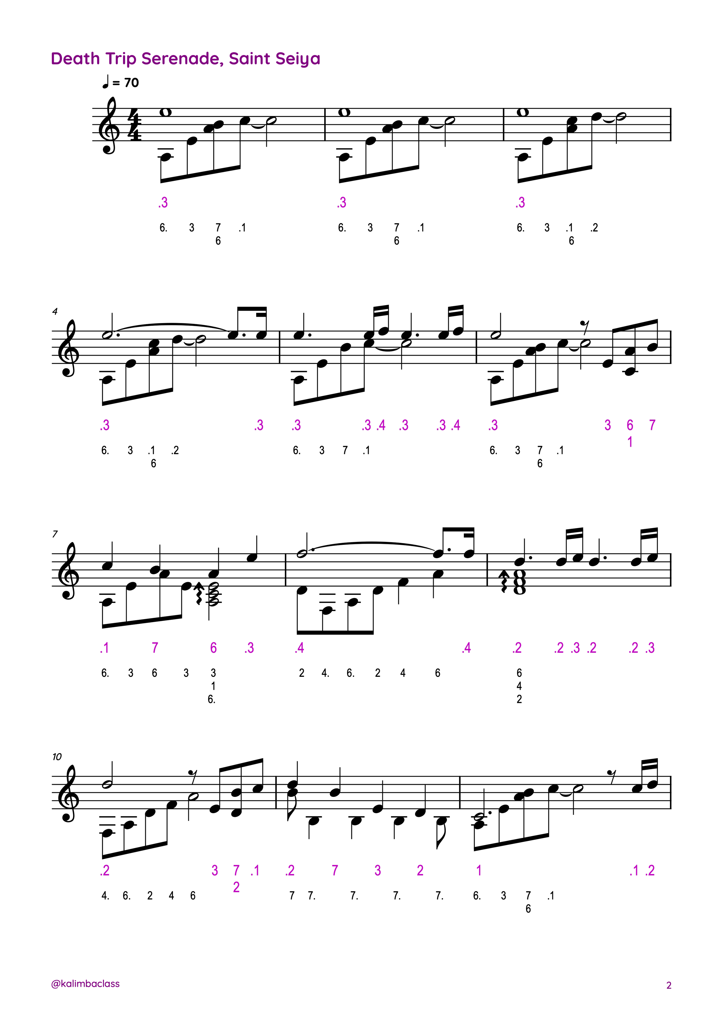 Kalimba Tabs partituras los caballeros del zodiaco