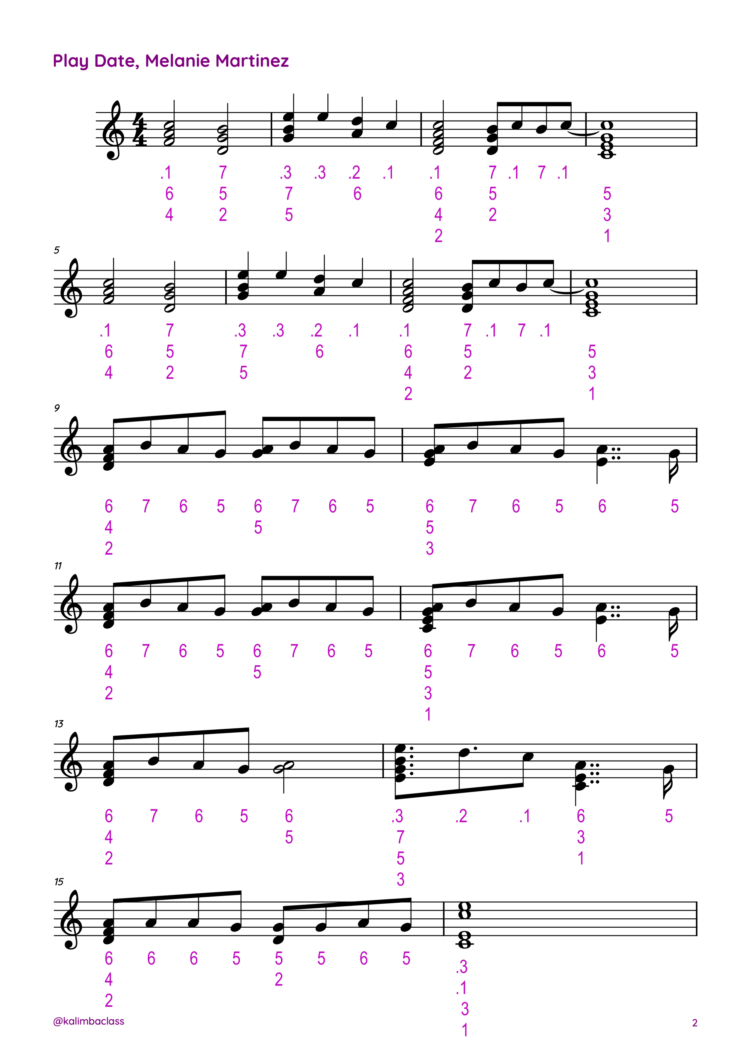 Play Date, Melanie Martinez Kalimba tabs