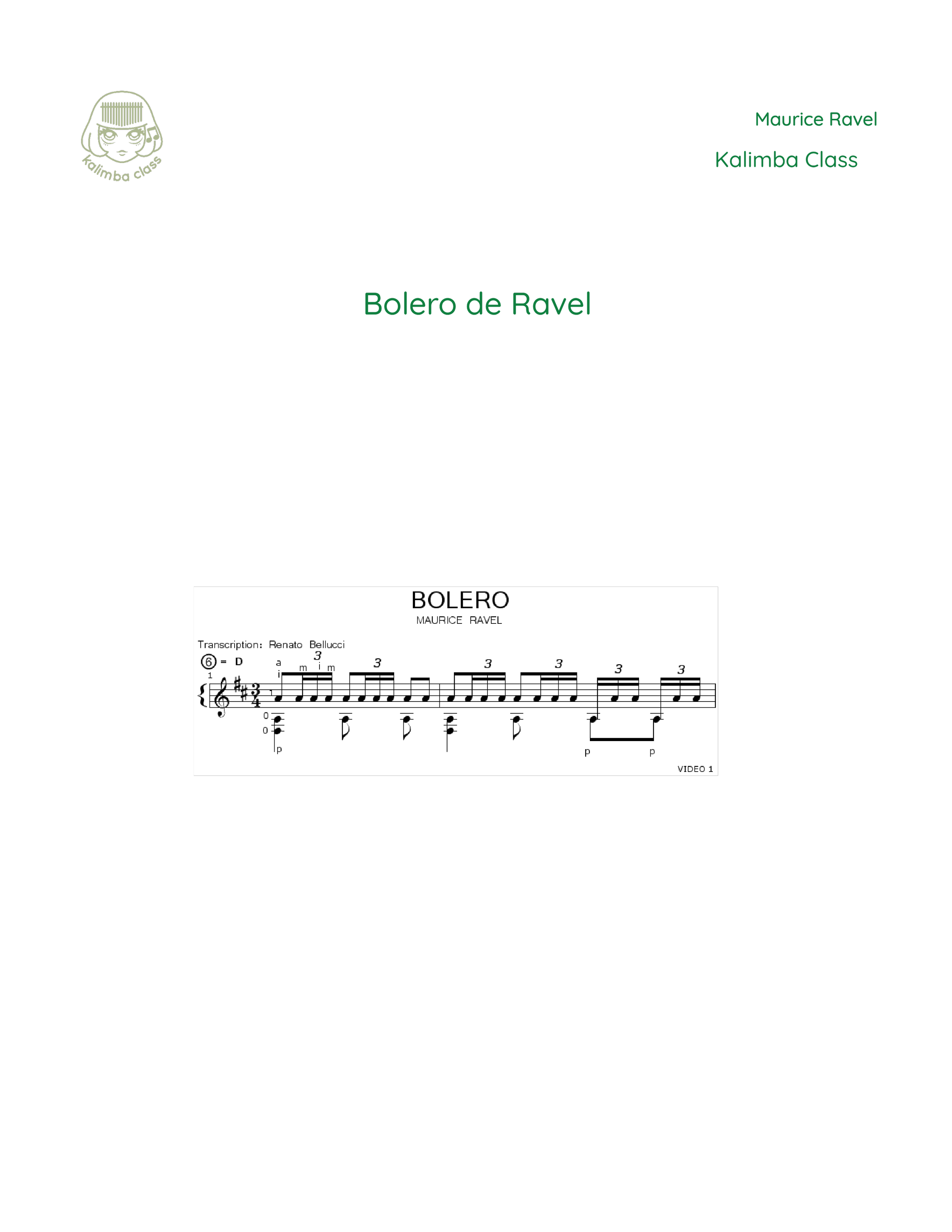 Kalimba Tutorial &amp; Tabs: Bolero Composer:  Ravel Kalimba 17 keys in C