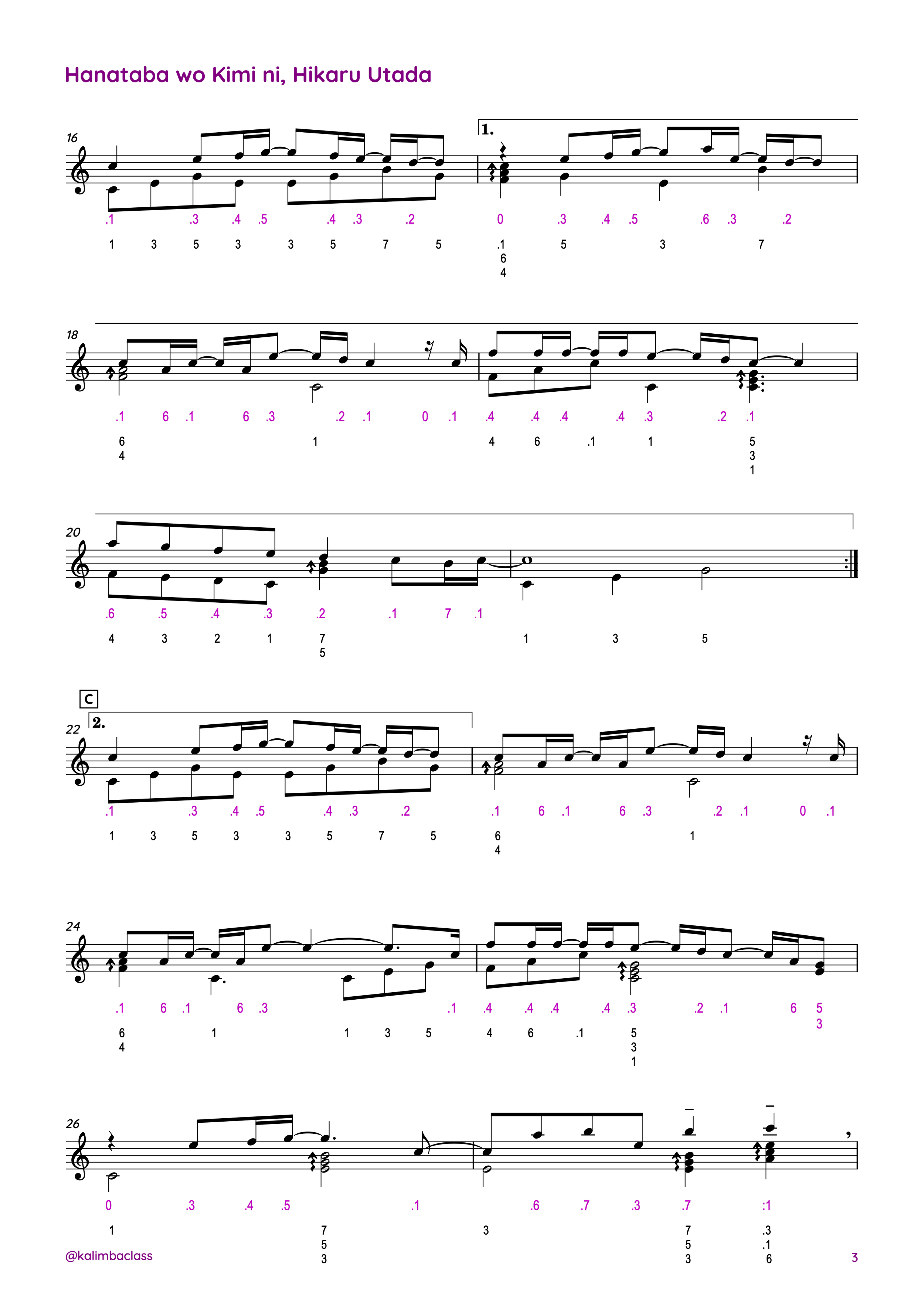 Hanataba wo Kimi ni, Hikaru Utada -Kalimba Tabs sheet music