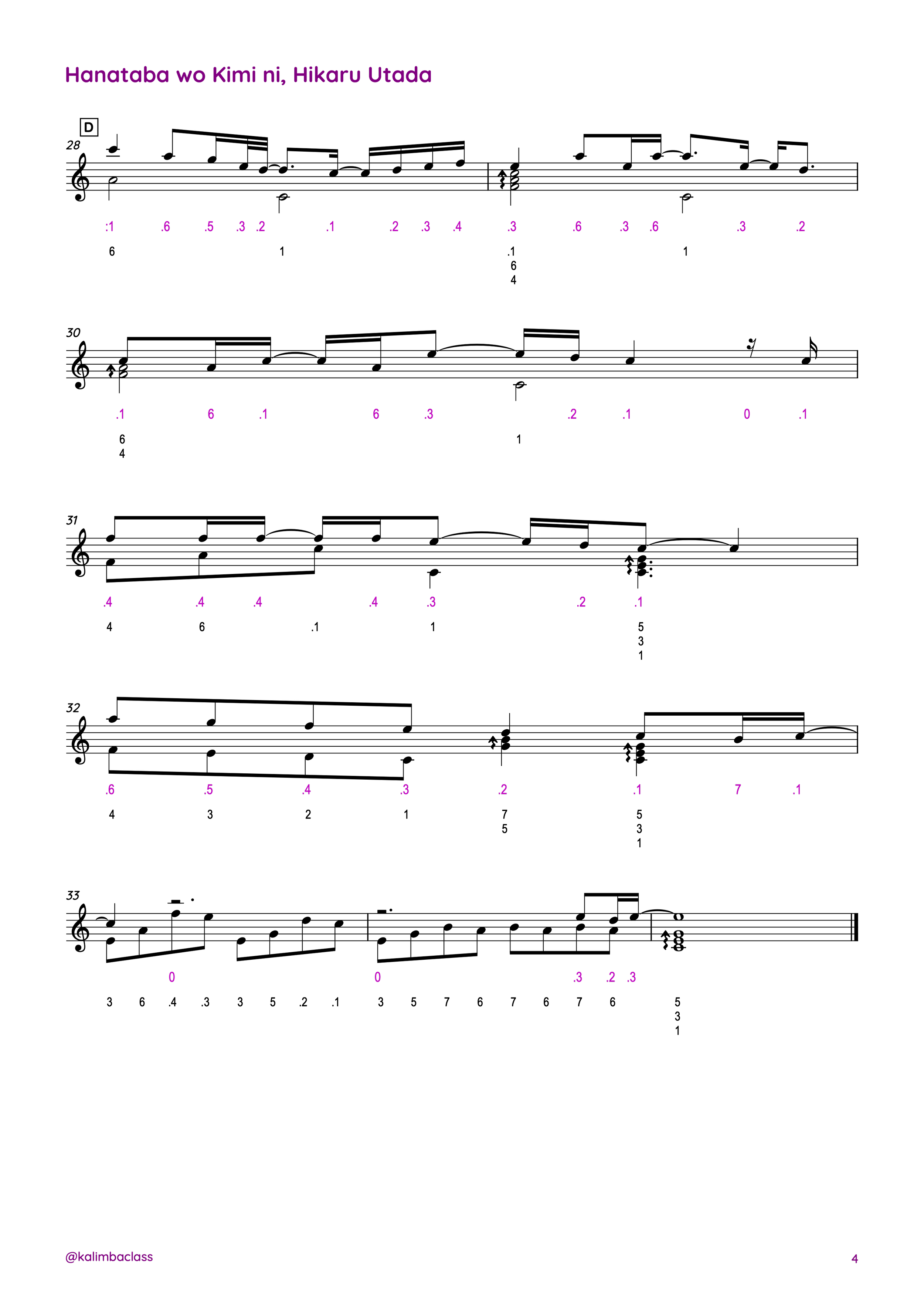 Hanataba wo Kimi ni, Hikaru Utada -Kalimba Tabs sheet music