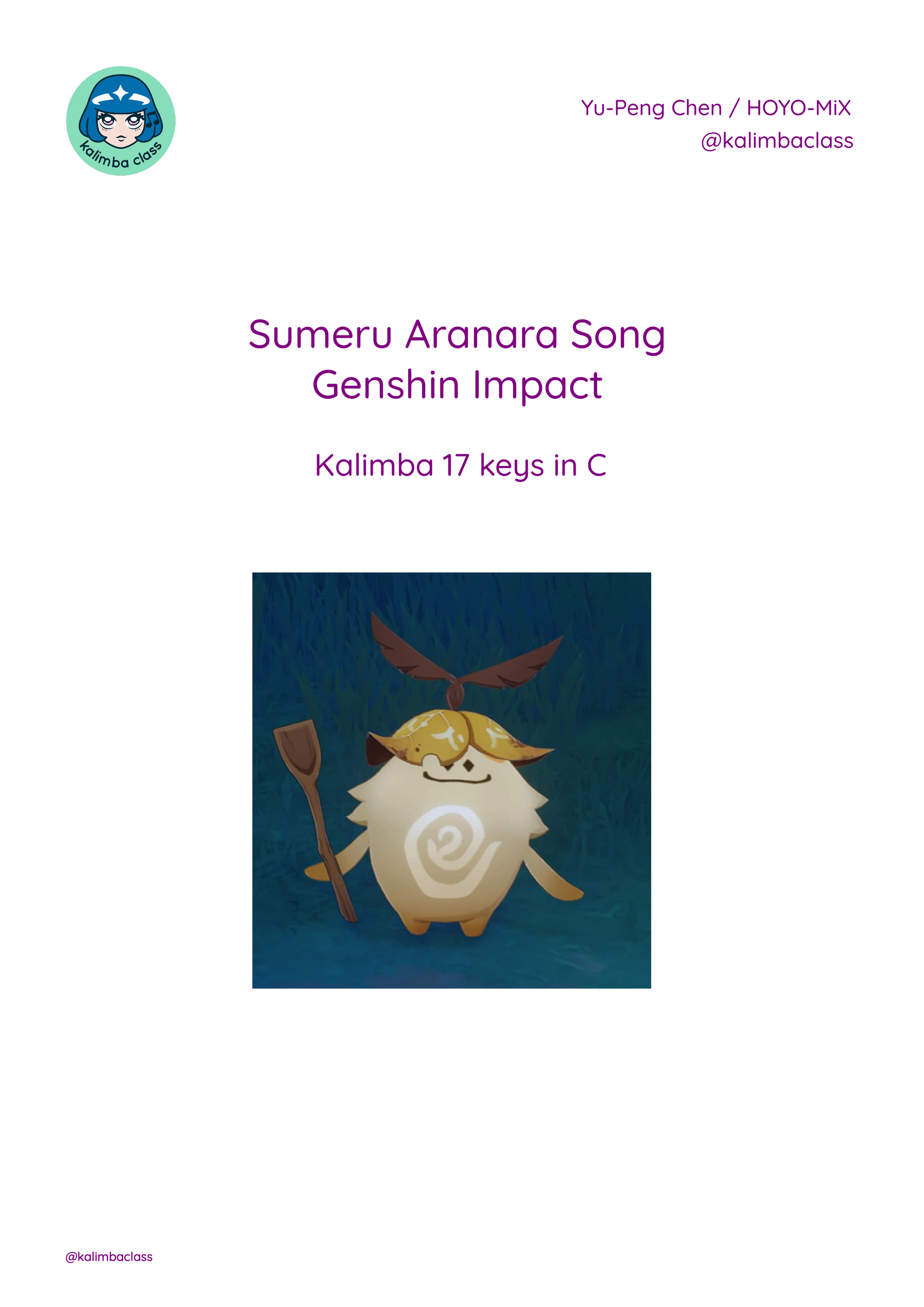 🎶  Kalimba Tutorial &amp; Tabs: Sumeru Aranara Song, Genshin Impact Composer: Yu-Peng Chen / HOYO-MiX Kalimba 17 keys in C