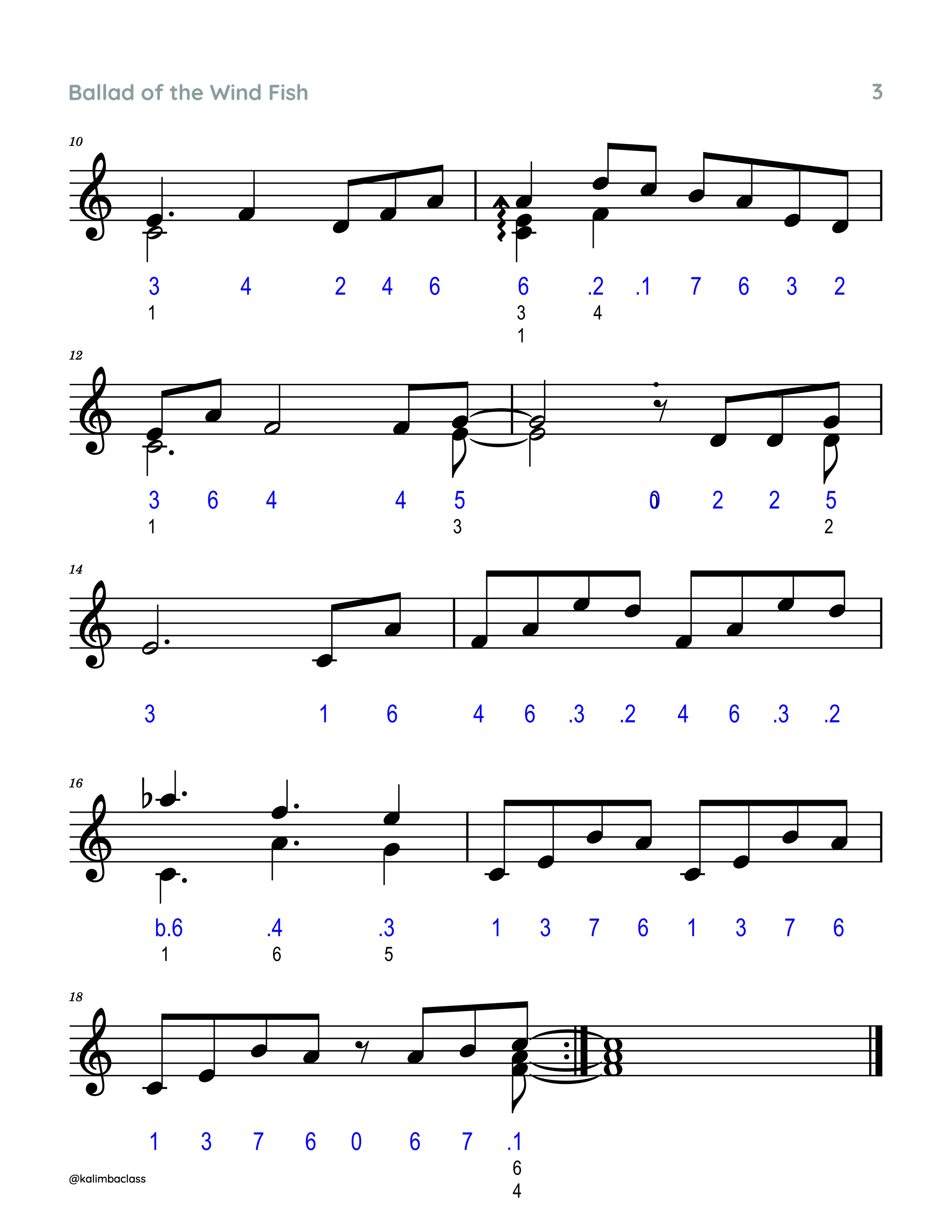 Sheet Music Tabs Partitura Kalimba 