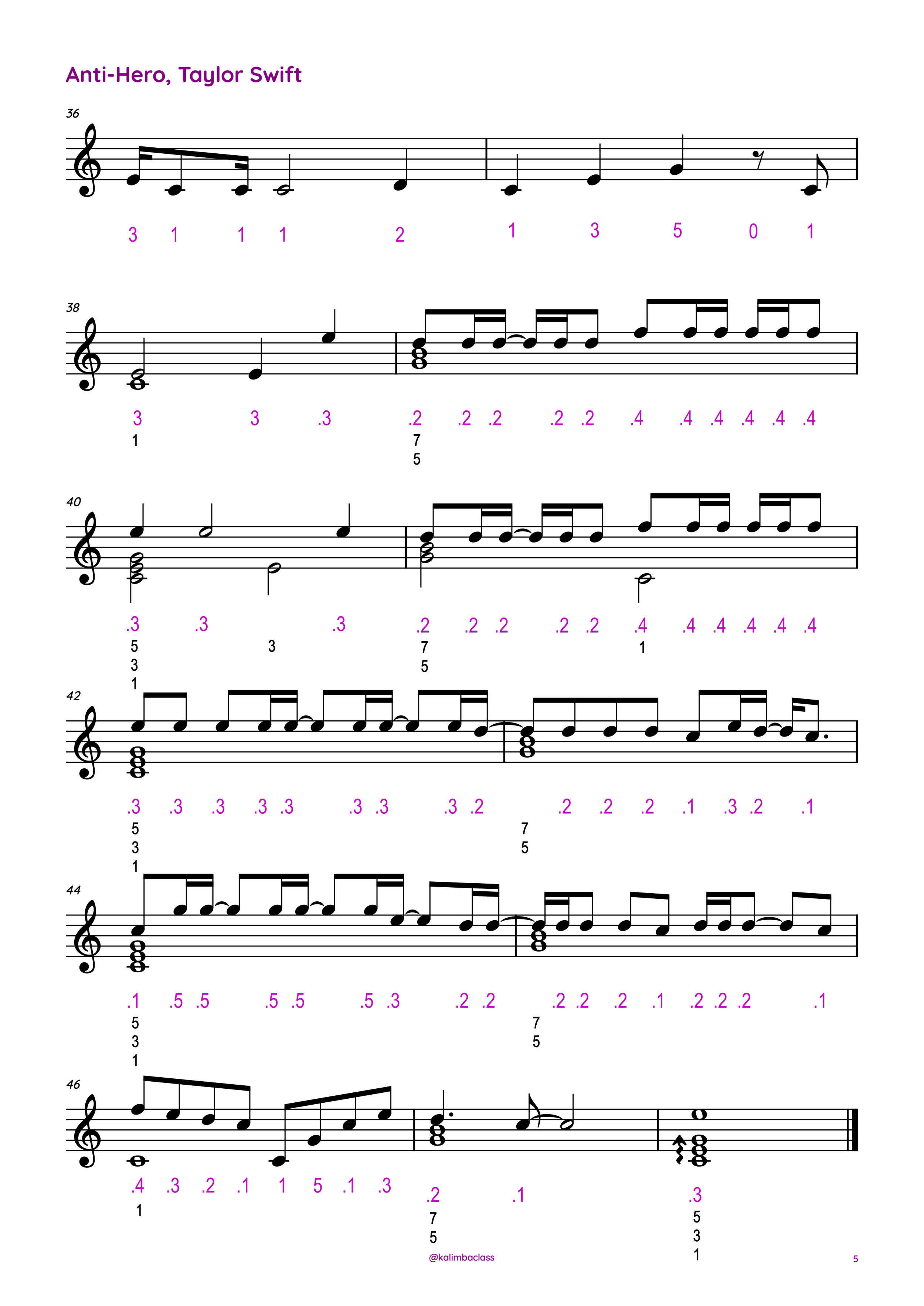 🎶  Kalimba Tutorial &amp; Tabs - Sheet Music: Anti-Hero by Taylor Swift  Partitura para Kalimba 17 keys in C