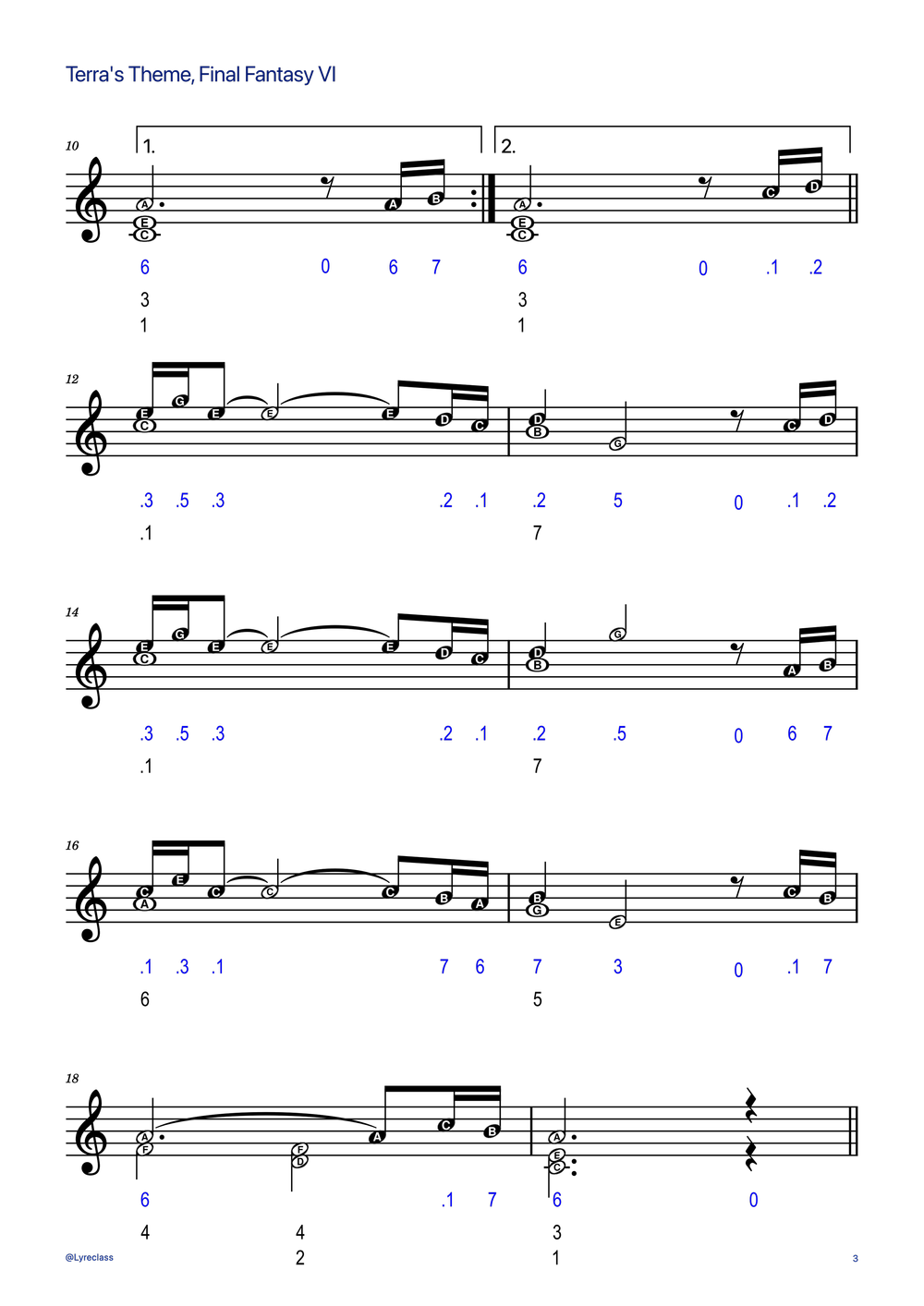 Terra's Theme  lyre harp tabs