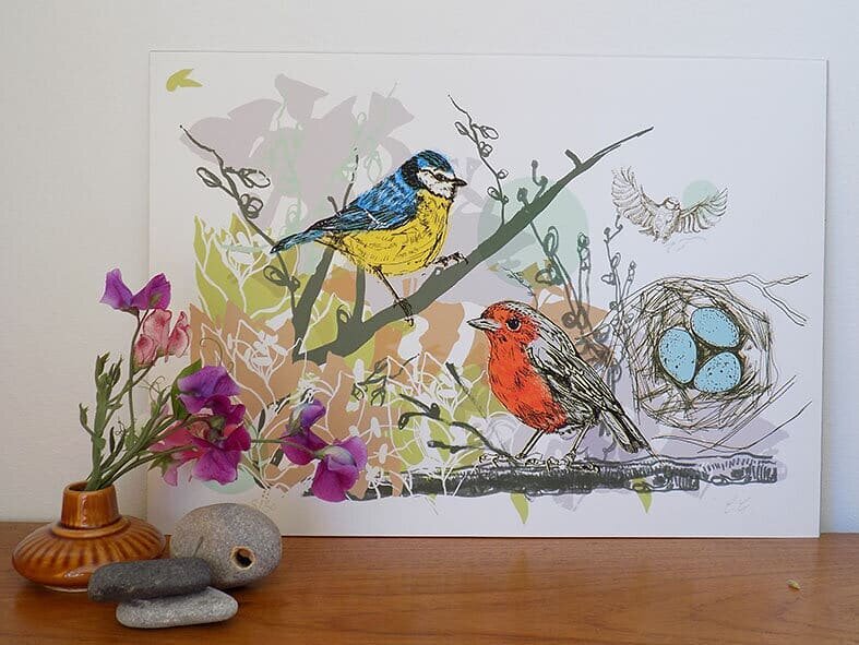 Stocking up the website ready for @paperdollshandmade #pd_solsticemarket  this weekend. Hope you can pop along (virtually), have a browse and pick out some handmade pieces. 

#handmade #gicleeprint #gardenbirds #robinredbreast #bluetit #englishgarden