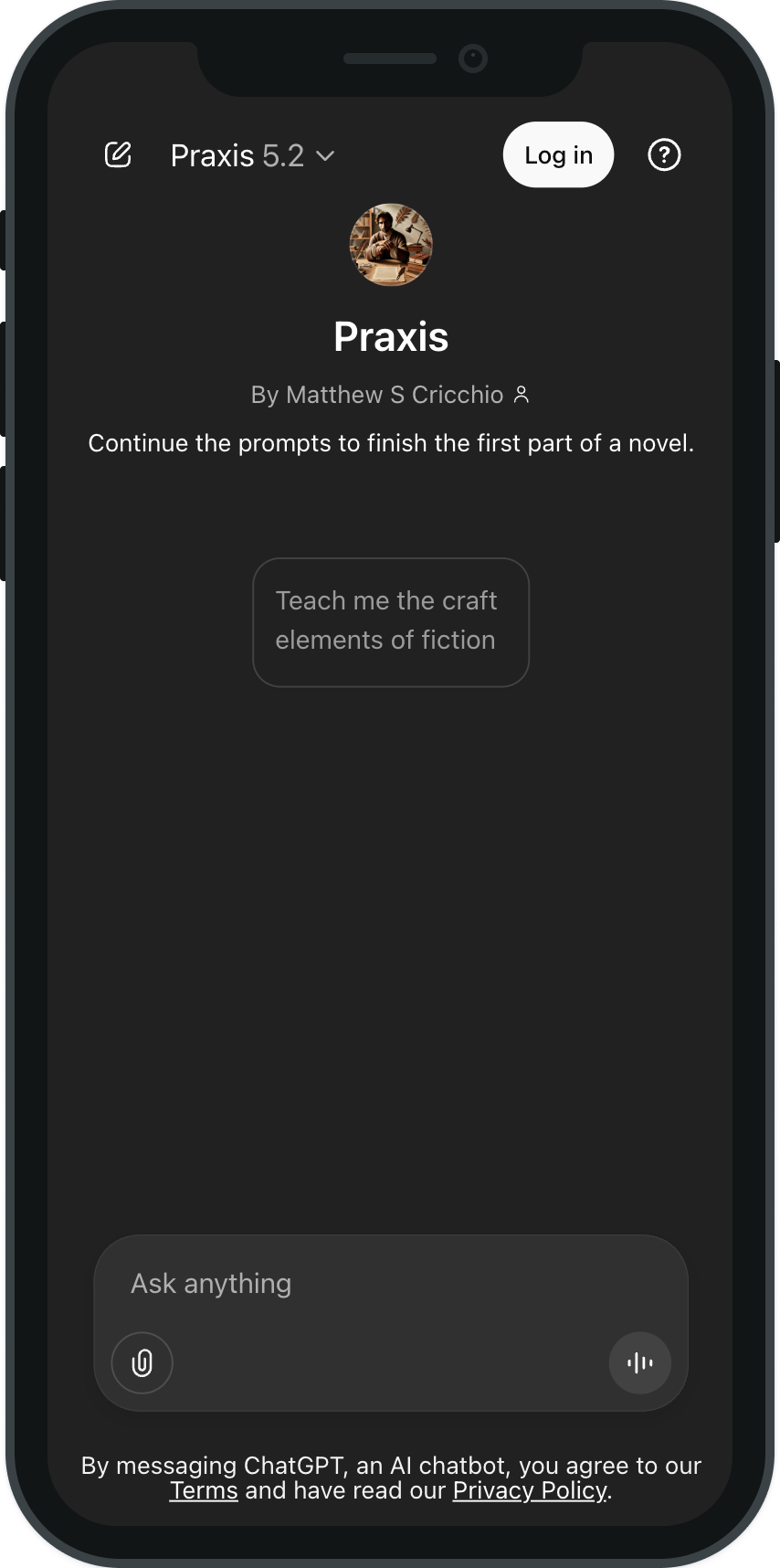 NotMFA Praxis GPT screens