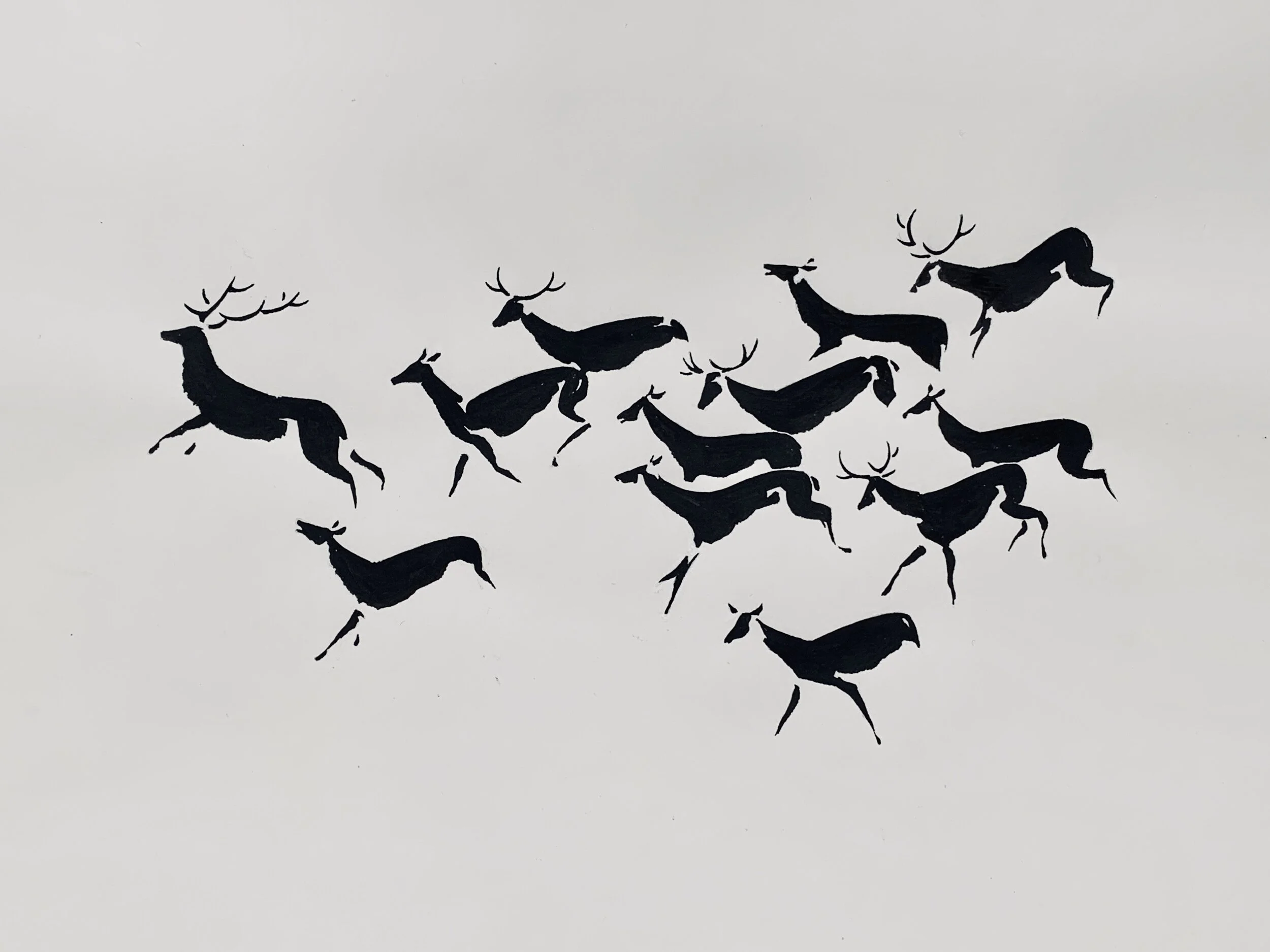 'Running with the deer' FRAMED £5OO.
Available as a print 21Ox277mm £75.