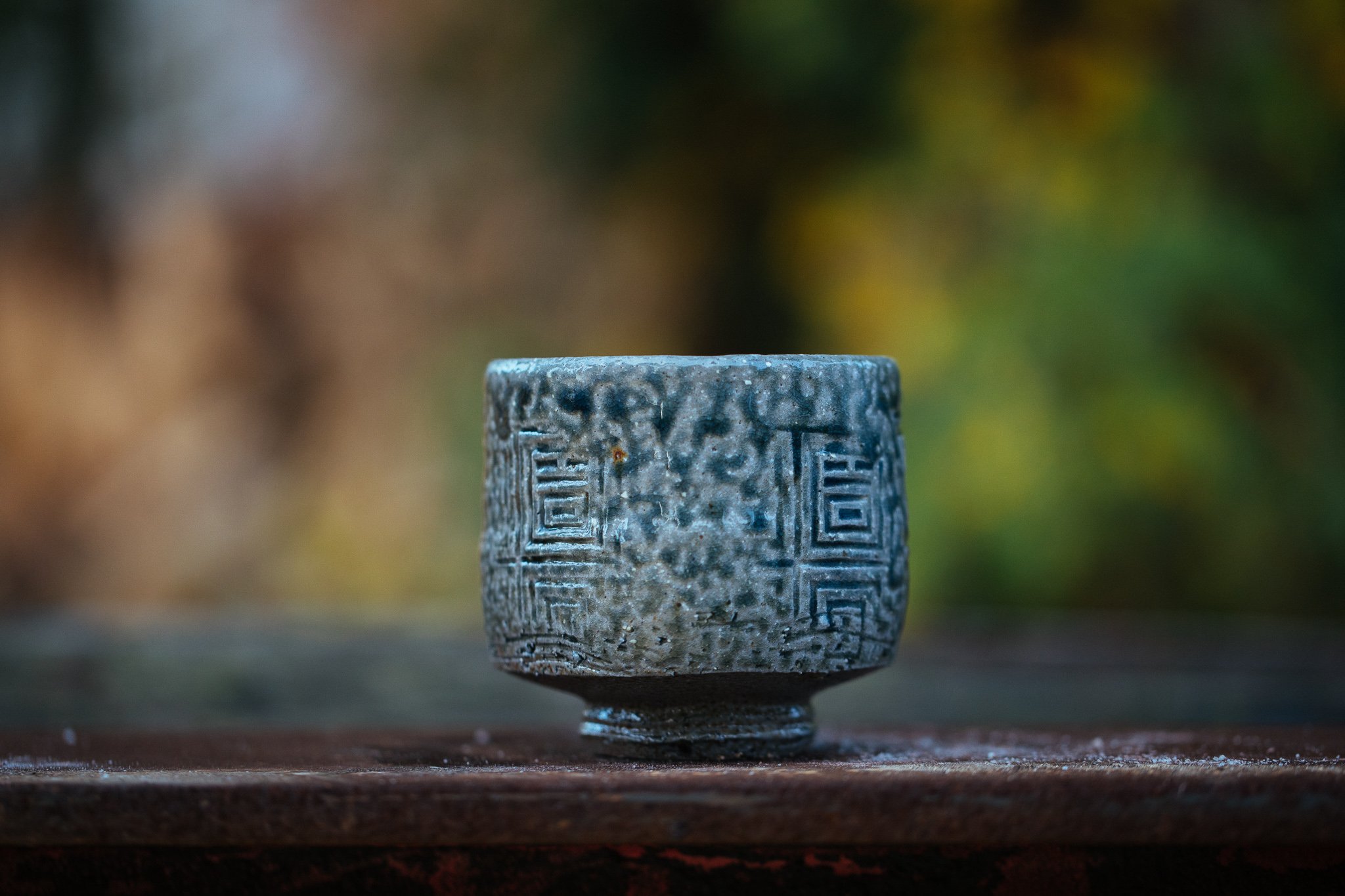 Salt fired ash glaze cobalt paddled teacup | Tolne Gjæstgivergaard