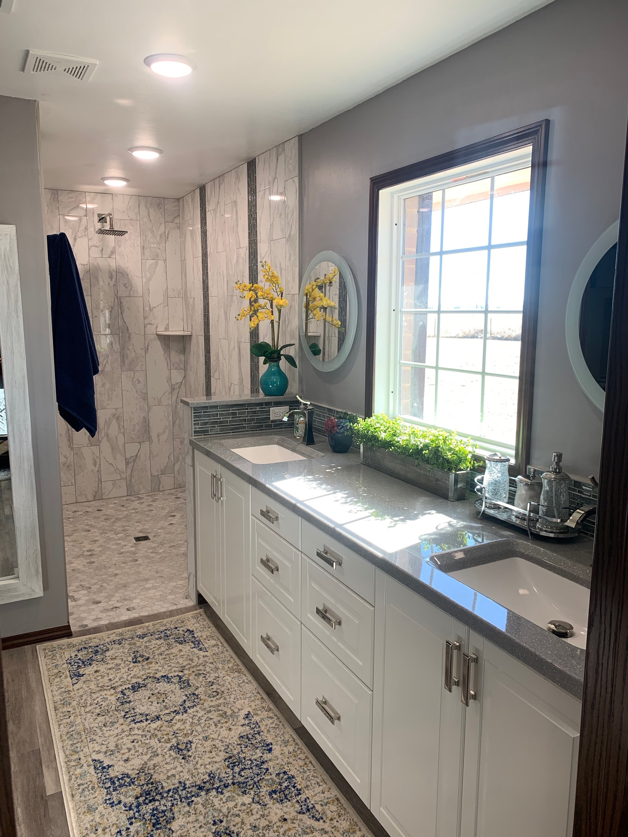 Master bath vanity and shower.