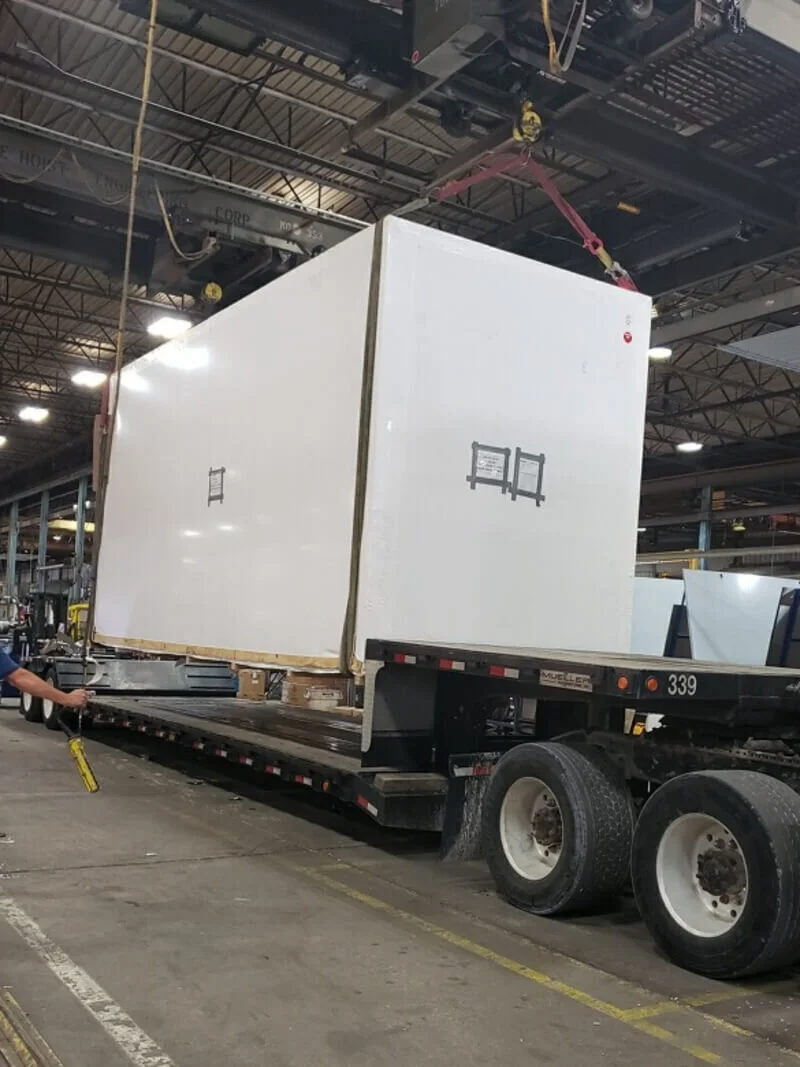 shrink wrapped custom over-sized shipping crate for international shipping